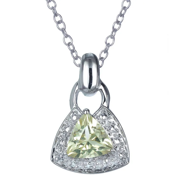 0.60 cttw Lemon Quartz Pendant Necklace .925 Sterling Silver 6 MM Trillion