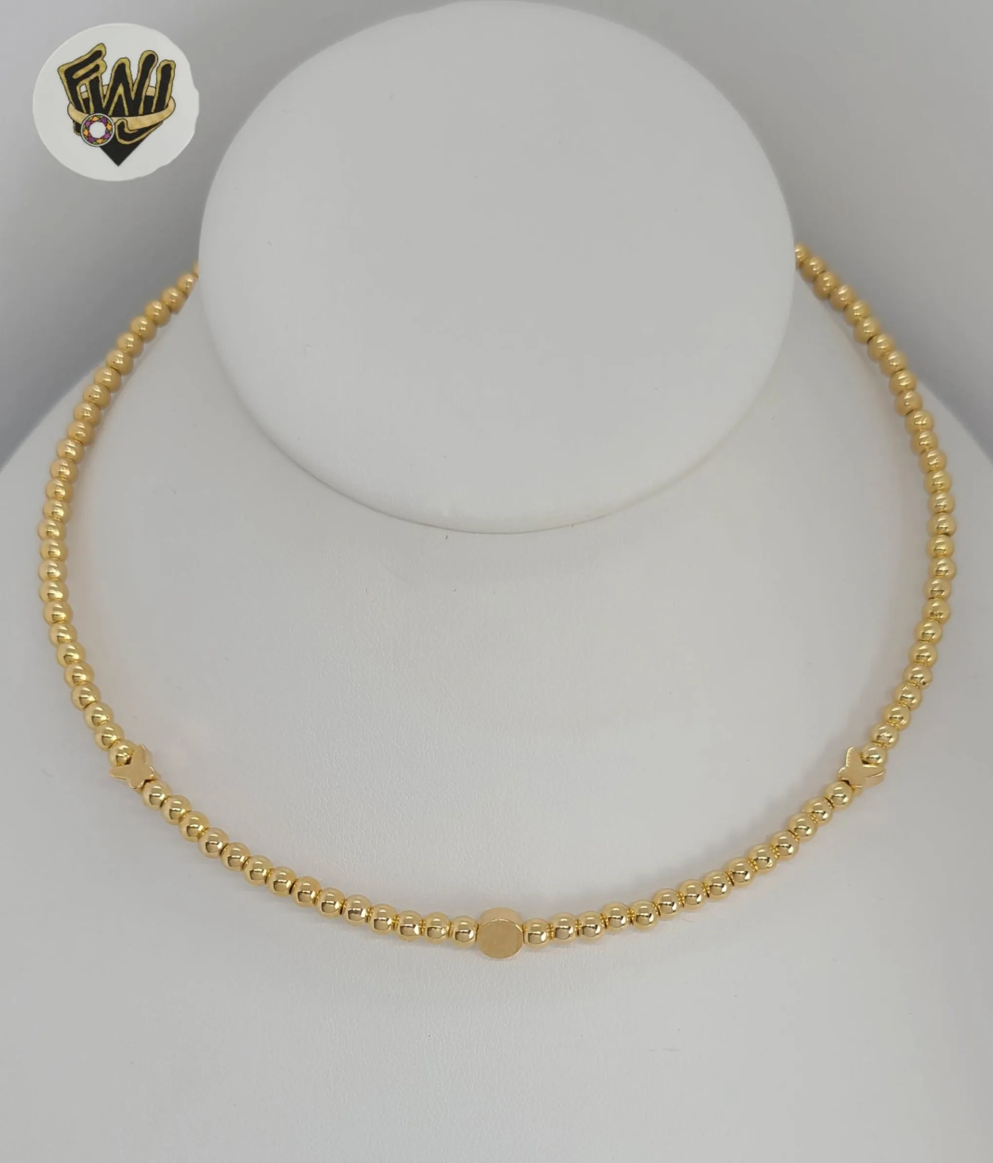 (1-6176) Gold Laminate - Balls Link Omega Necklace - 16 - BGF