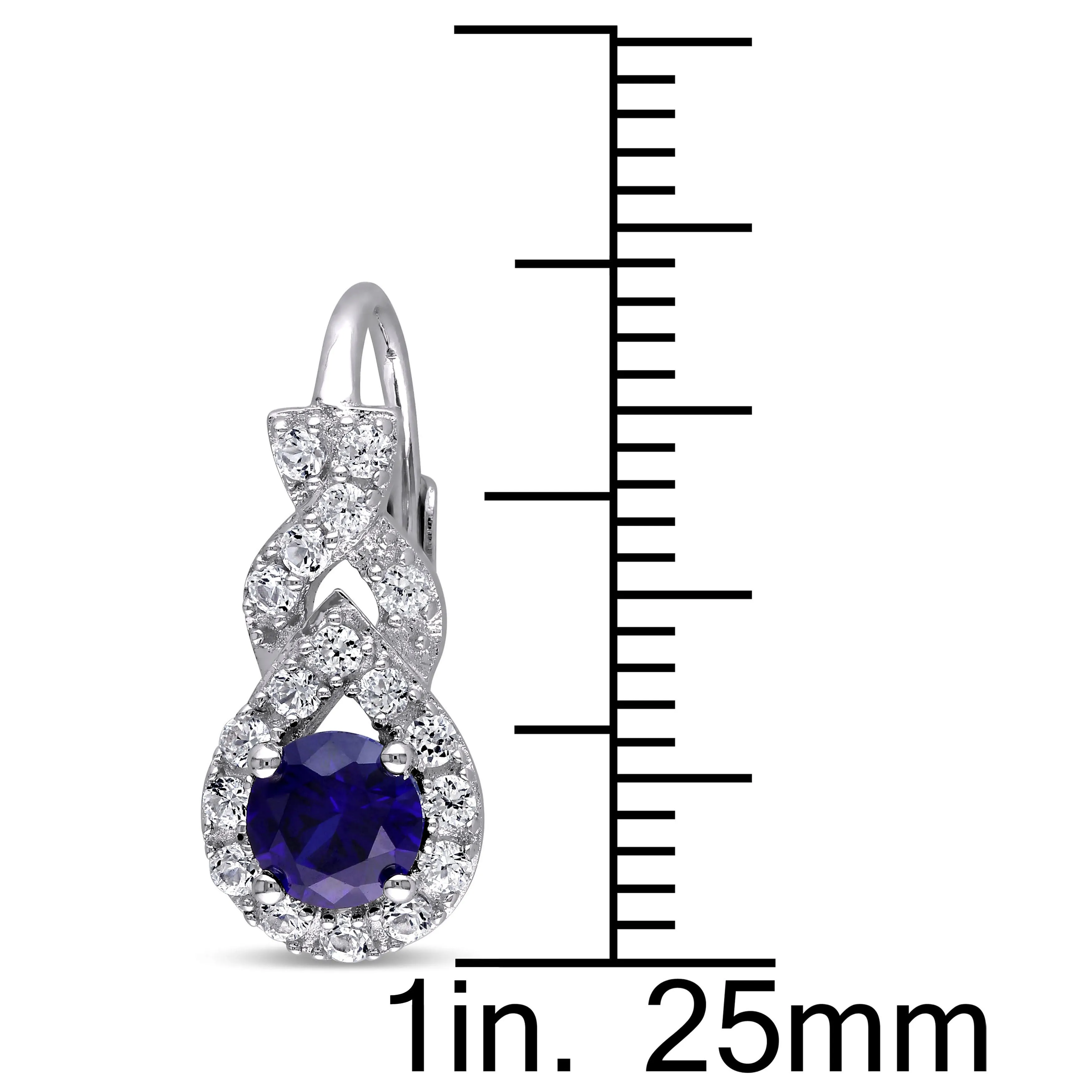 1 7/8 CT TGW Created Blue and White Sapphire Twist Leverback Earrings in Sterling Silver