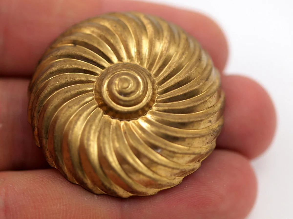 1 Vintage Spiral Raw Brass Cabochon 37 Mm