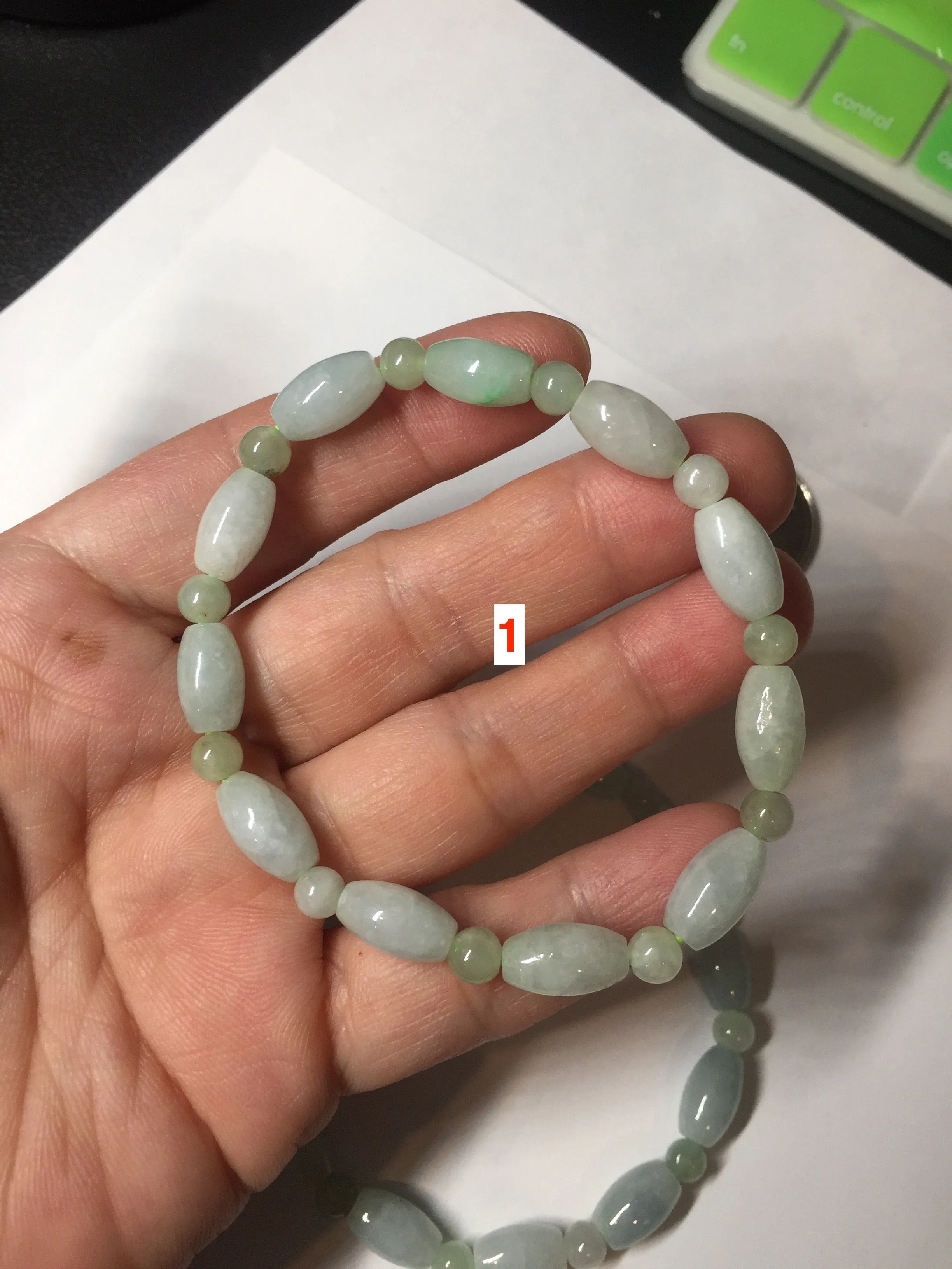 100% natural type A icy watery green olive shape(LU LU TONG) beads  round bead  jadeite jade  bracelet BK55