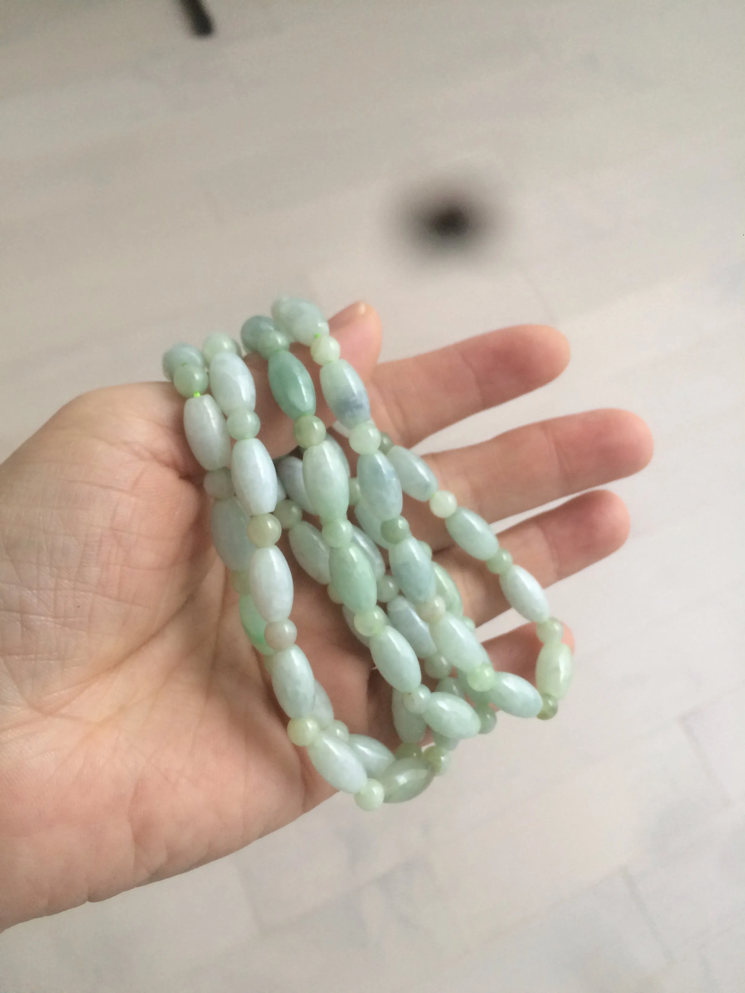 100% natural type A icy watery green olive shape(LU LU TONG) beads  round bead  jadeite jade  bracelet BK55