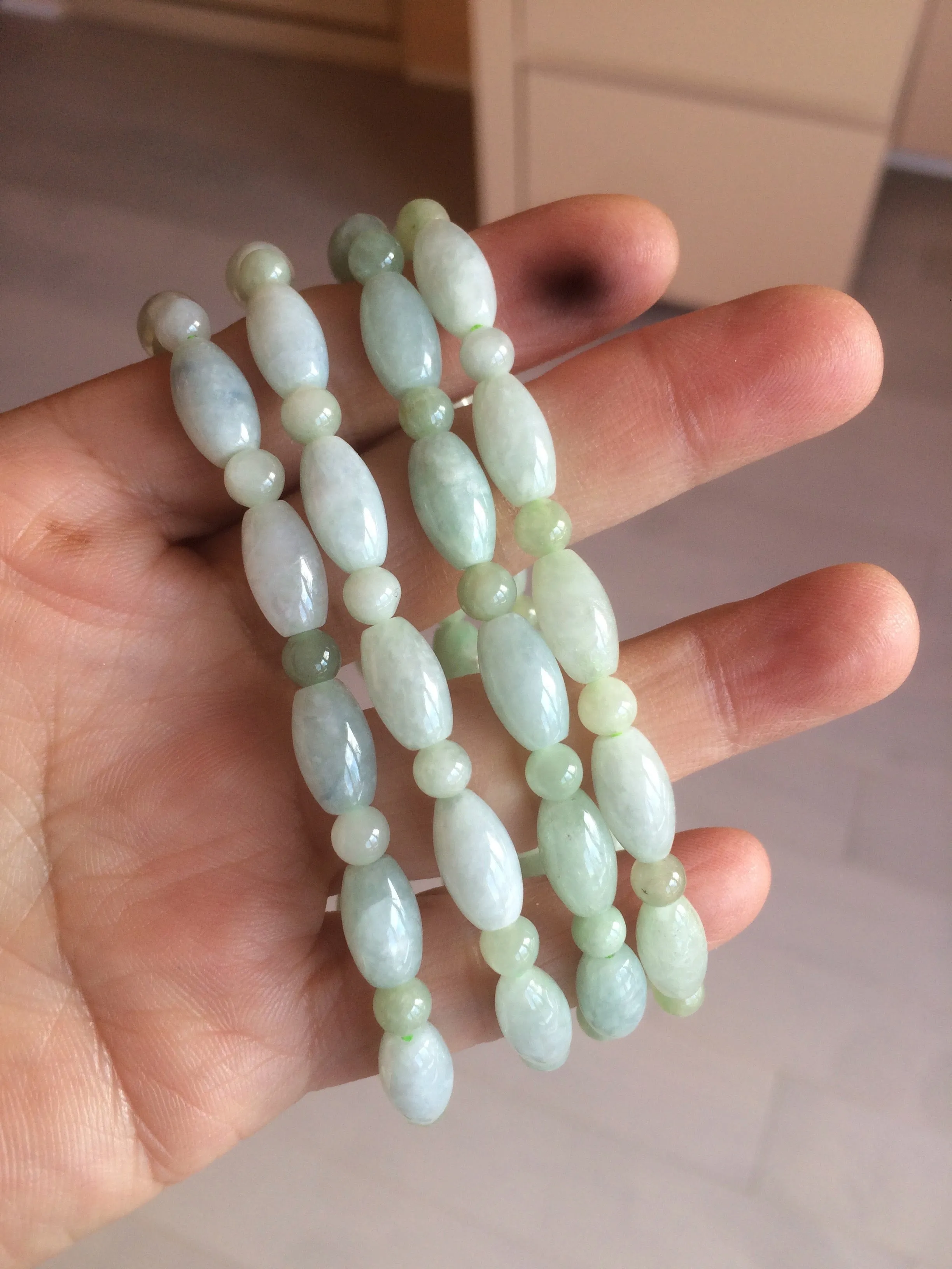 100% natural type A icy watery green olive shape(LU LU TONG) beads  round bead  jadeite jade  bracelet BK55