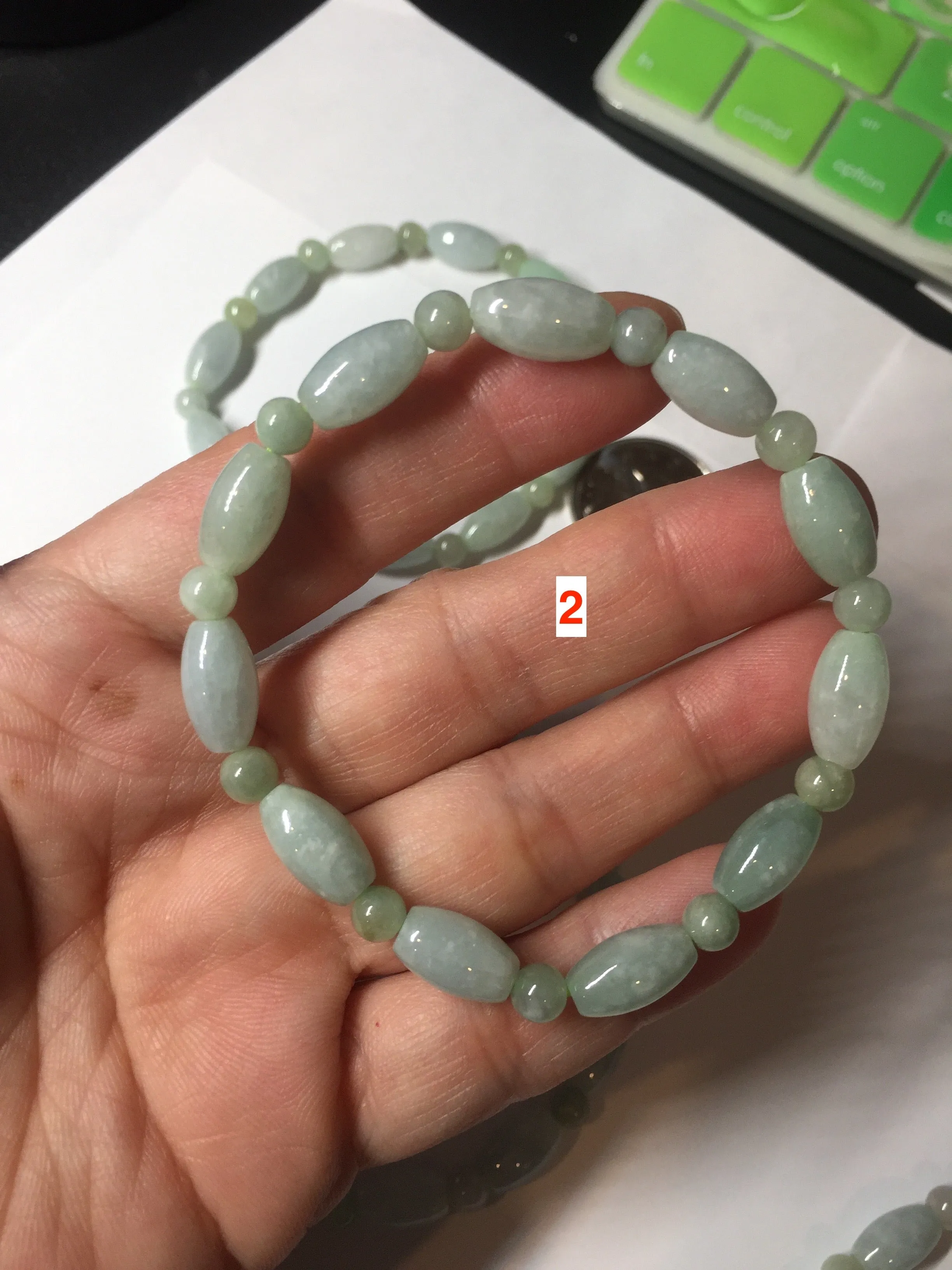 100% natural type A icy watery green olive shape(LU LU TONG) beads  round bead  jadeite jade  bracelet BK55