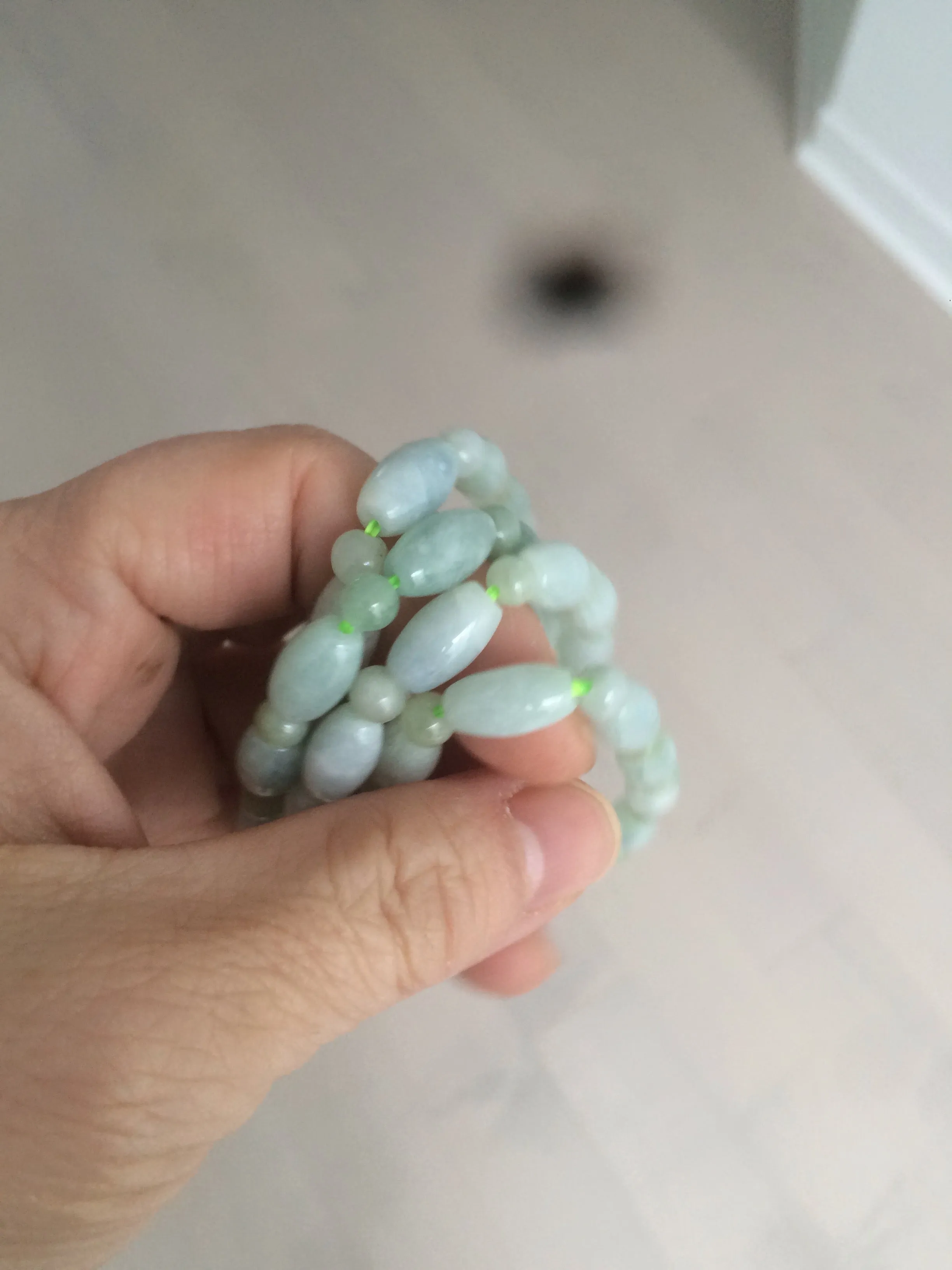 100% natural type A icy watery green olive shape(LU LU TONG) beads  round bead  jadeite jade  bracelet BK55