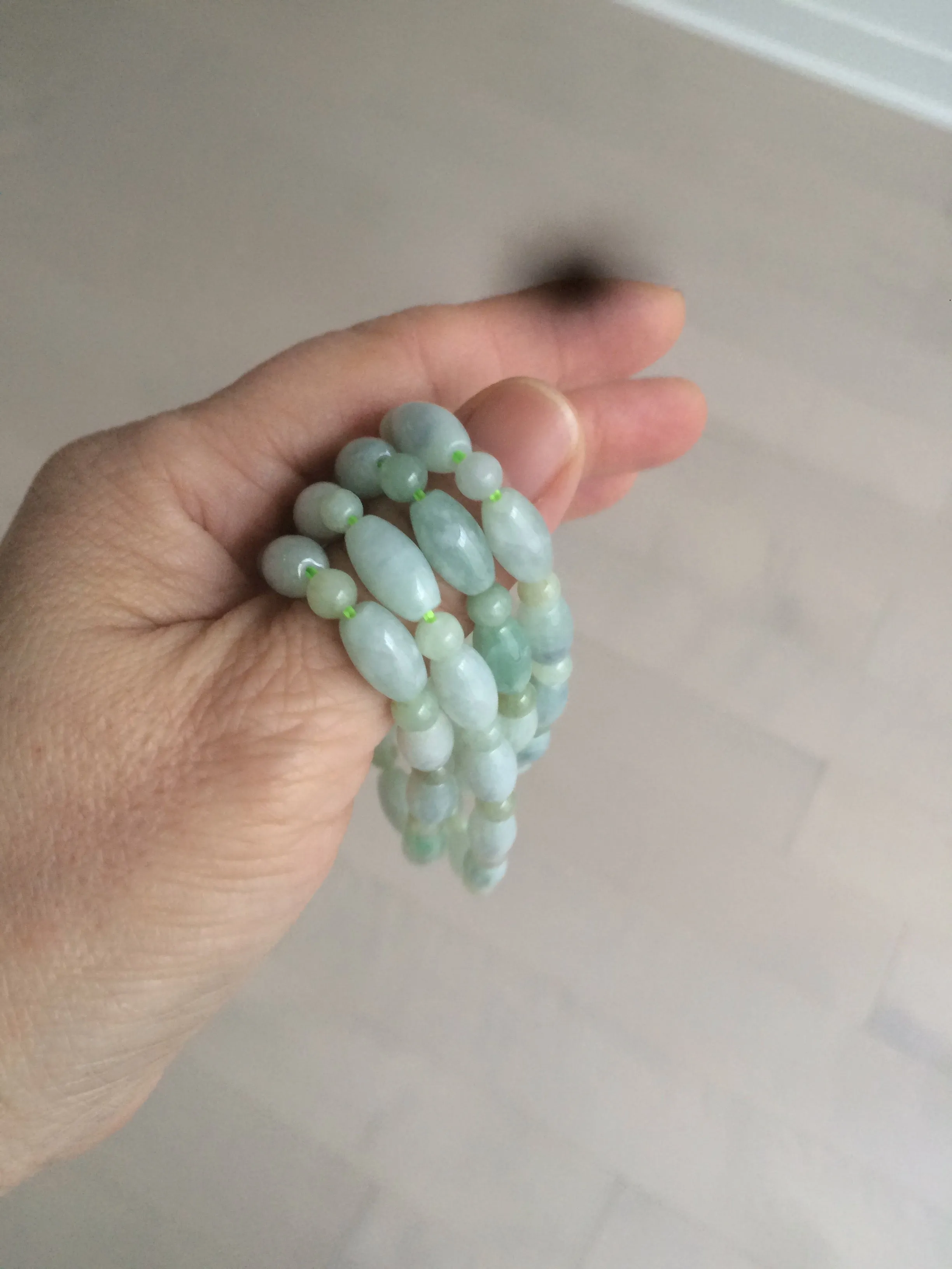 100% natural type A icy watery green olive shape(LU LU TONG) beads  round bead  jadeite jade  bracelet BK55