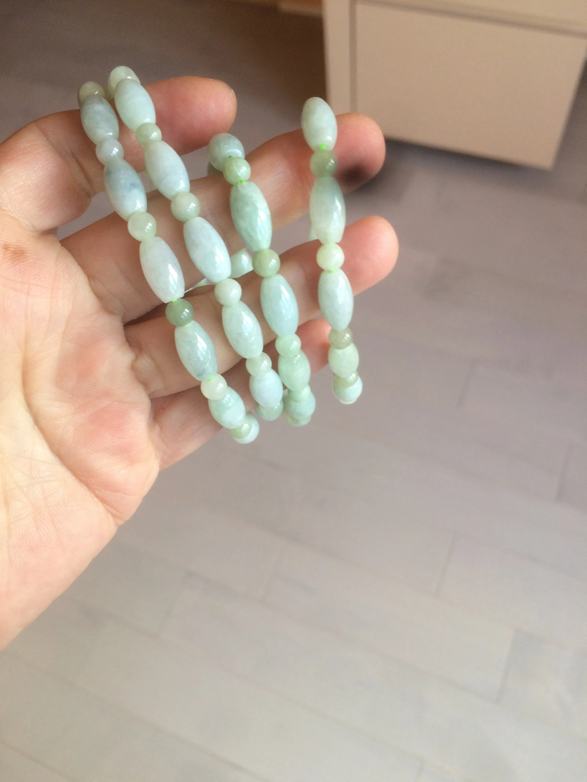 100% natural type A icy watery green olive shape(LU LU TONG) beads  round bead  jadeite jade  bracelet BK55