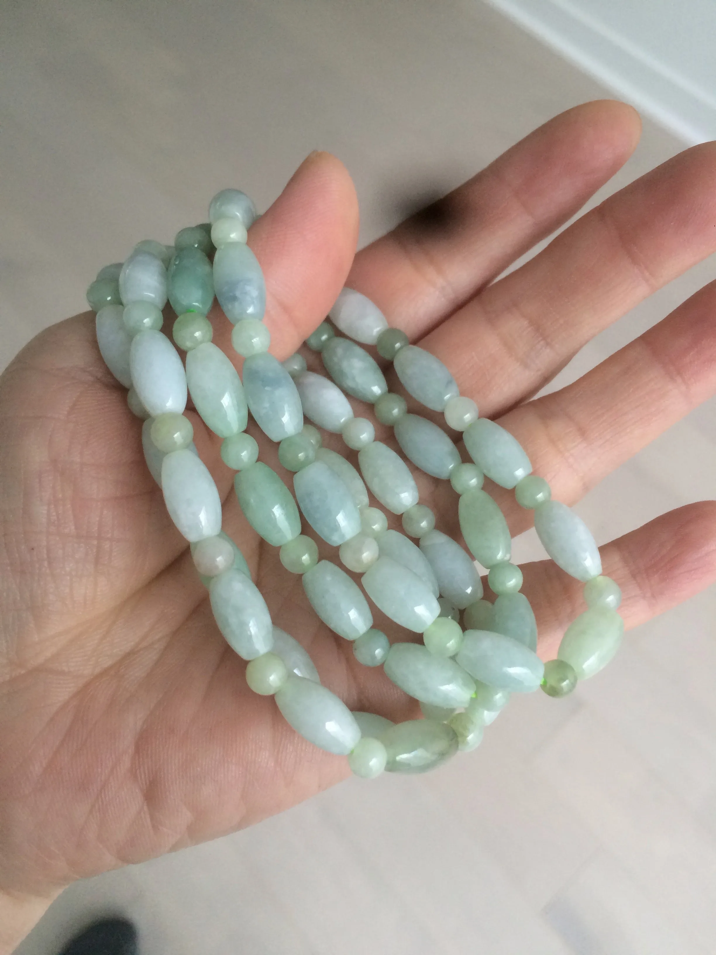 100% natural type A icy watery green olive shape(LU LU TONG) beads  round bead  jadeite jade  bracelet BK55