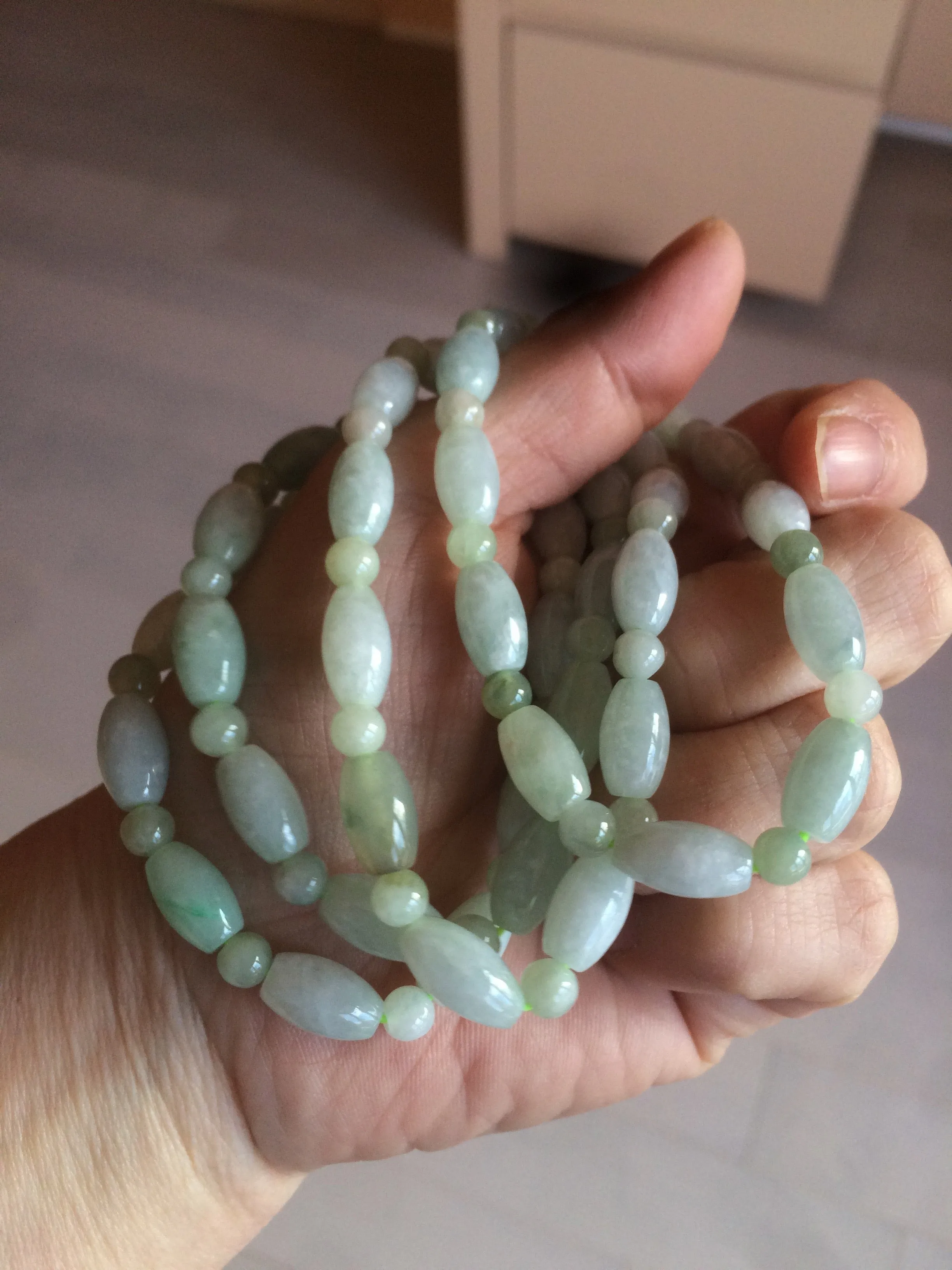 100% natural type A icy watery green olive shape(LU LU TONG) beads  round bead  jadeite jade  bracelet BK55