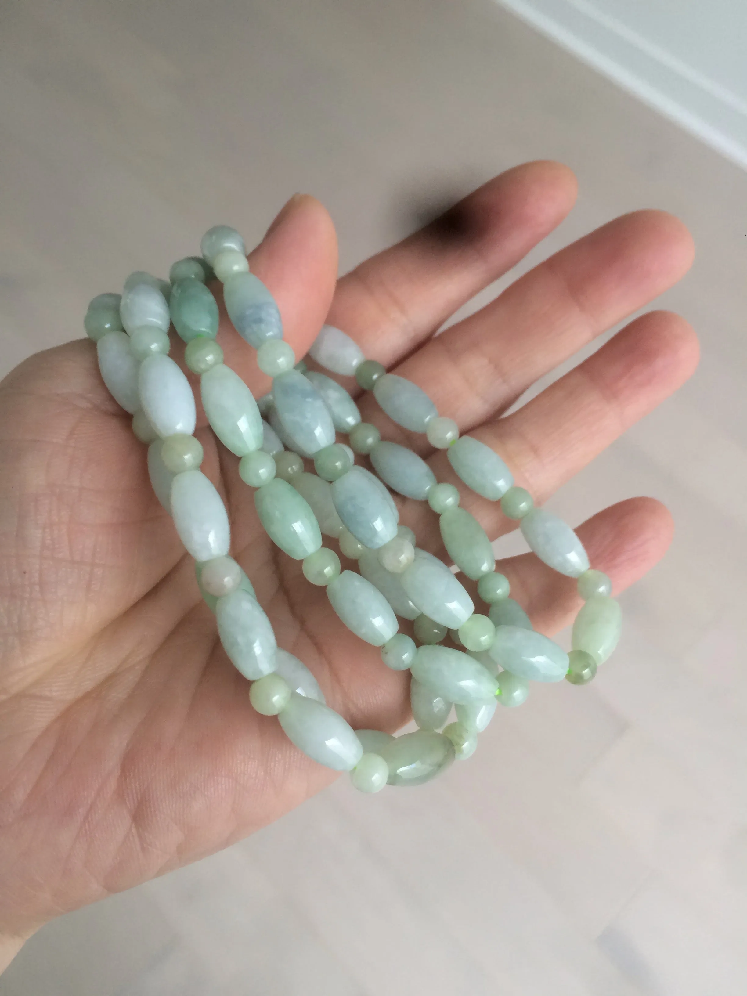 100% natural type A icy watery green olive shape(LU LU TONG) beads  round bead  jadeite jade  bracelet BK55