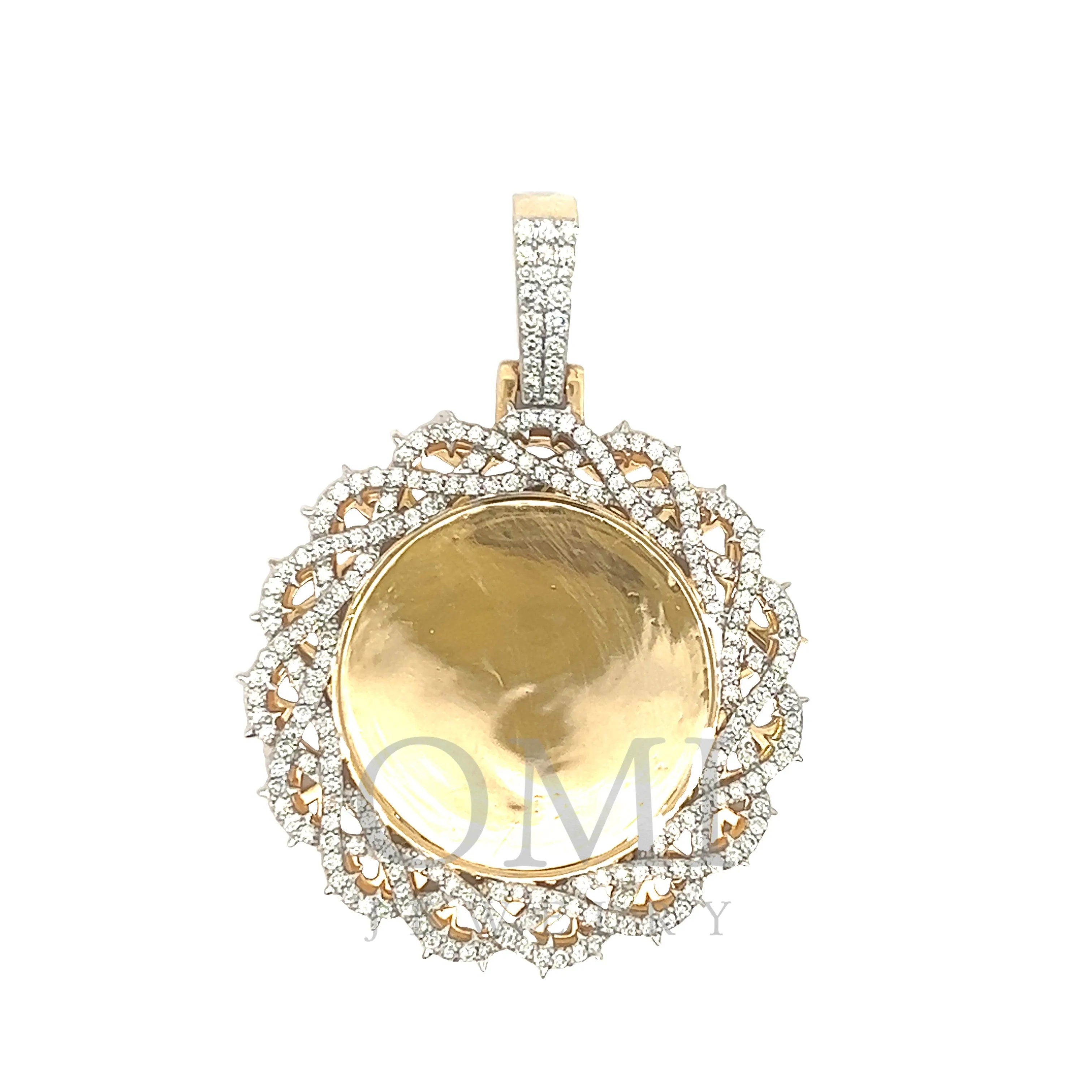 10K GOLD DIAMOND BARBED WIRE CIRCLE PICTURE PENDANT 1.71 CT