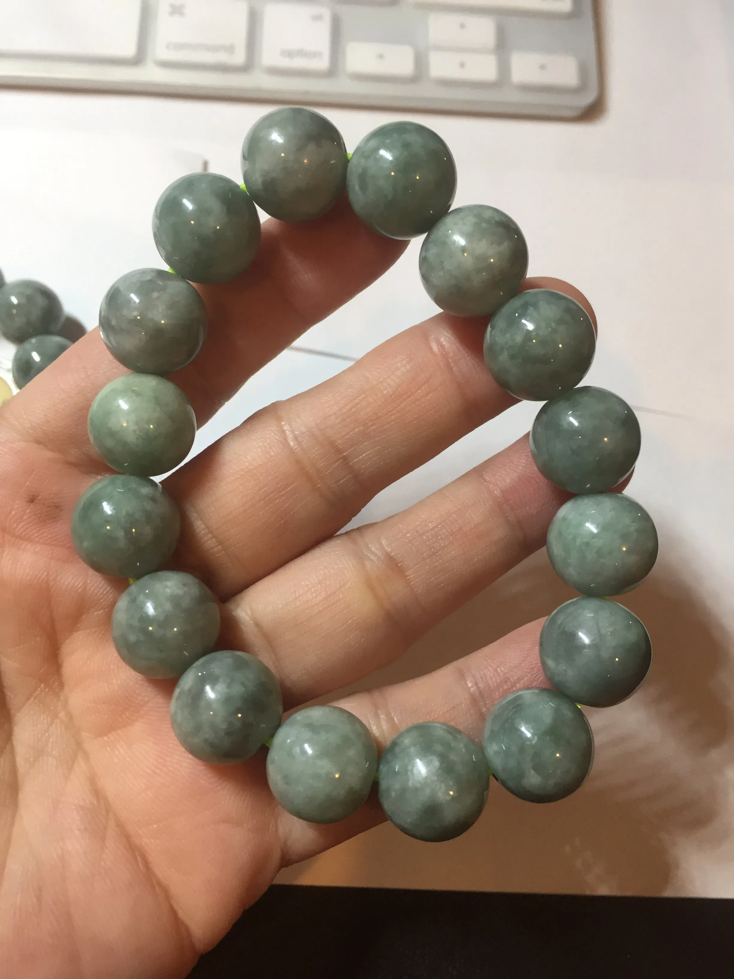 13mm 100% natural type A dark green gray jadeite jade beads bracelet group BP146