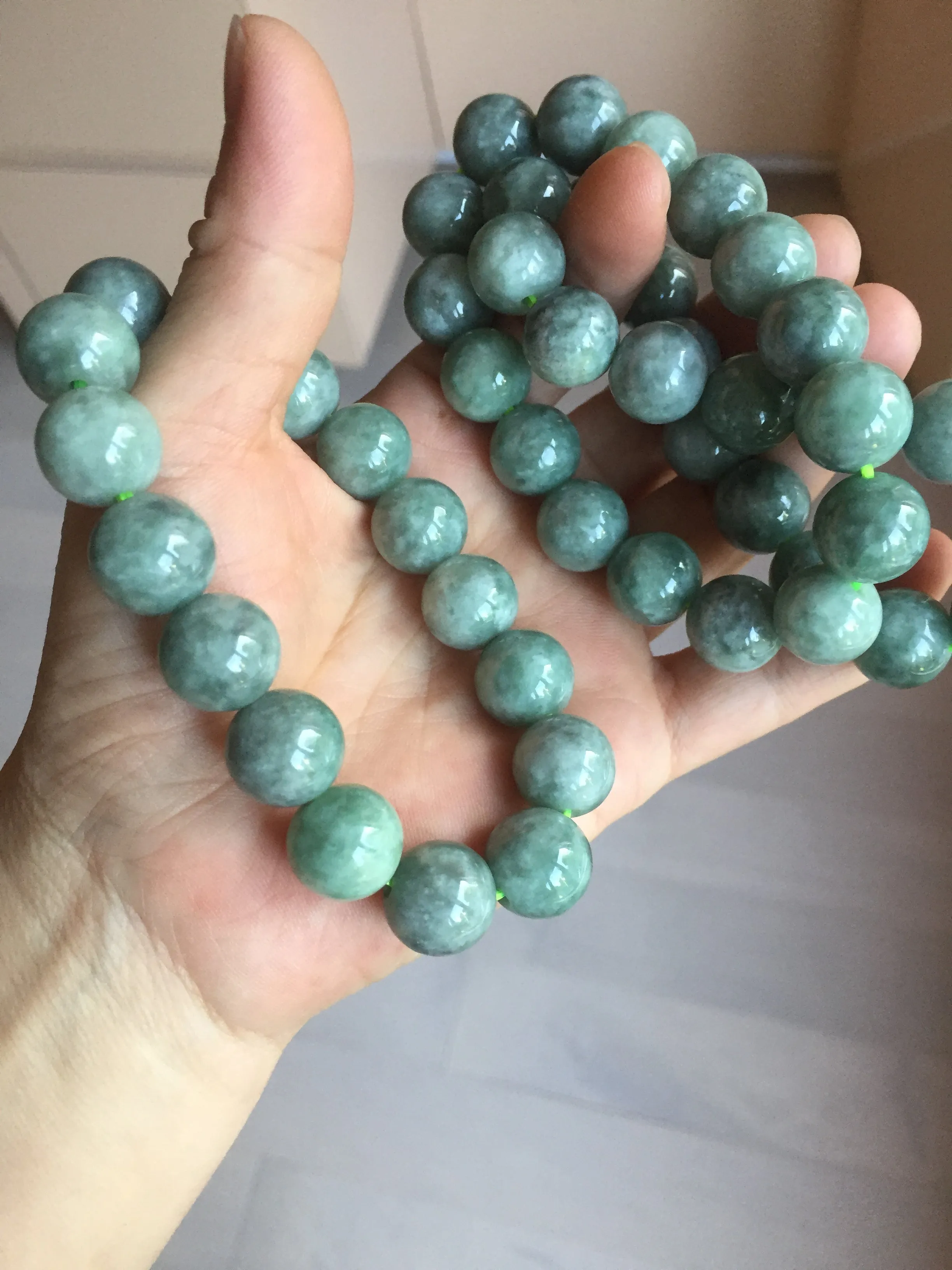 13mm 100% natural type A dark green gray jadeite jade beads bracelet group BP146