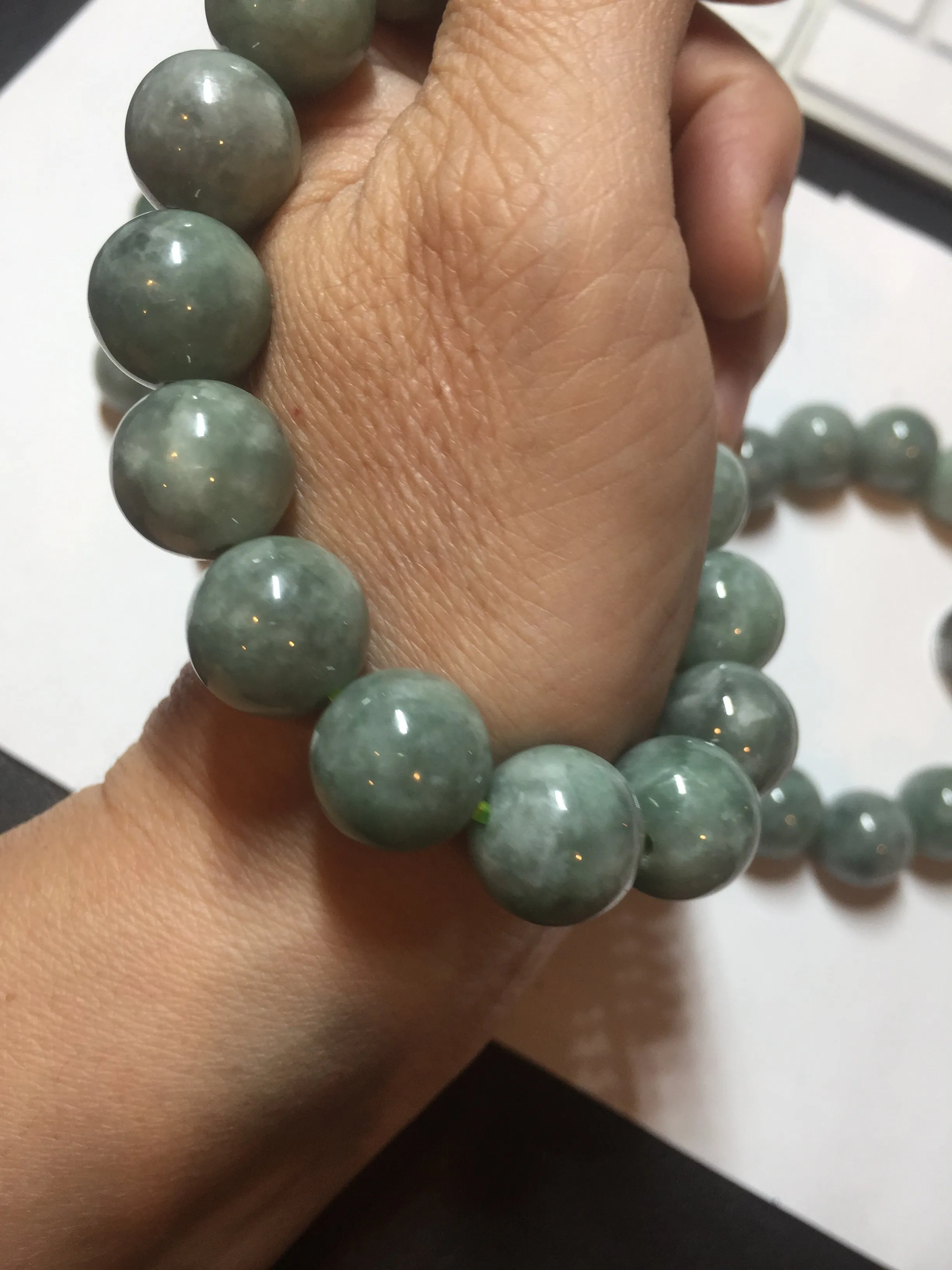 13mm 100% natural type A dark green gray jadeite jade beads bracelet group BP146