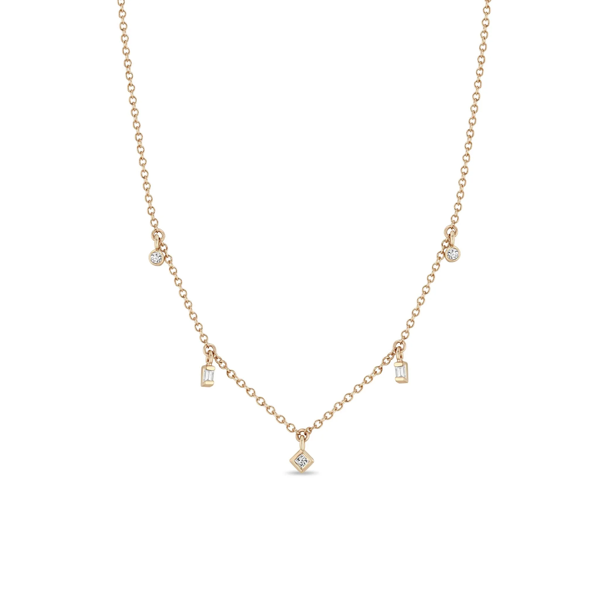 14k 5 Dangling Mixed Cut Diamond Necklace