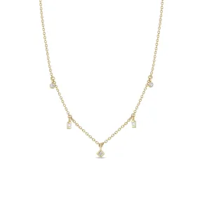 14k 5 Dangling Mixed Cut Diamond Necklace