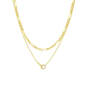 14K Gold Circle Duet Layered Diamond Necklace