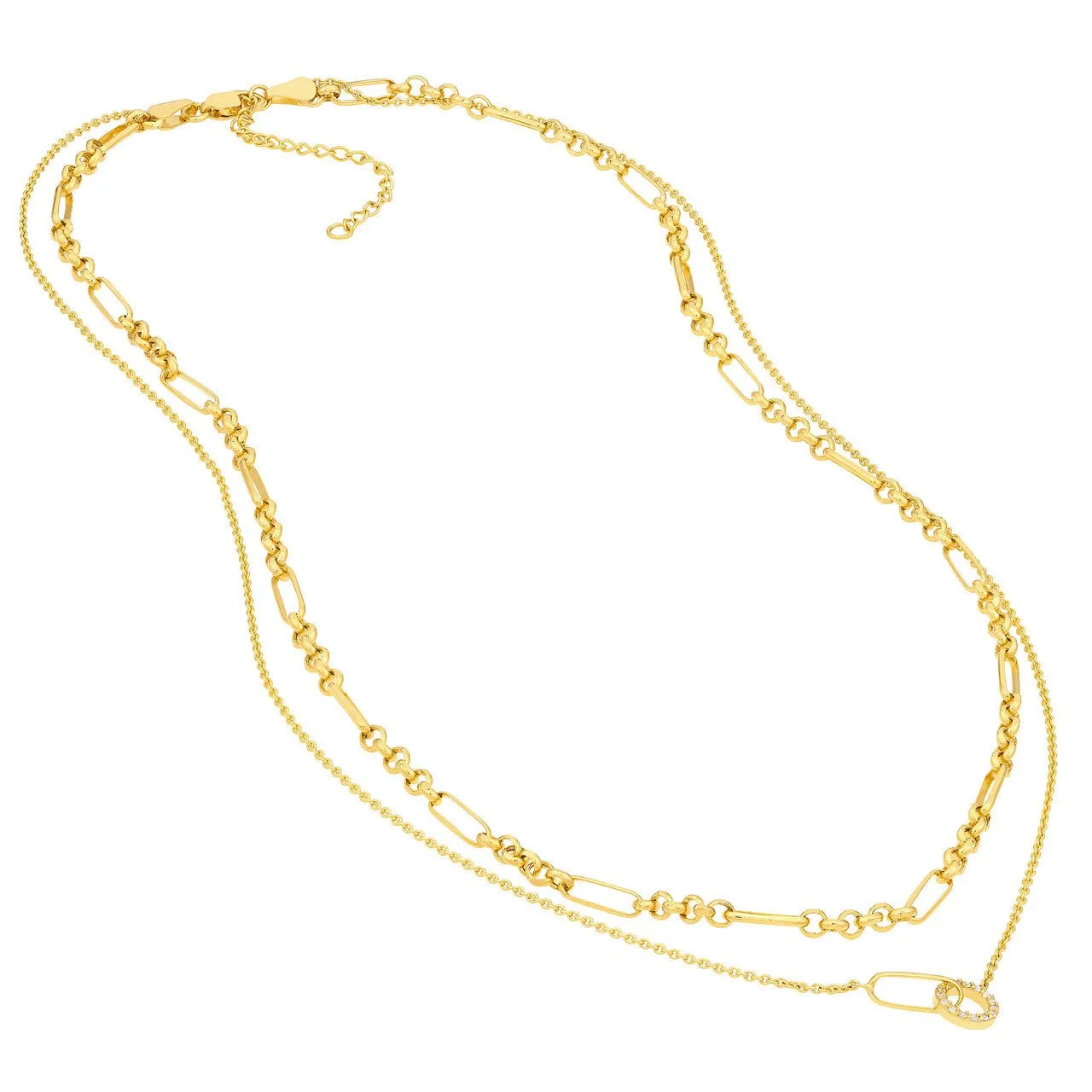 14K Gold Circle Duet Layered Diamond Necklace