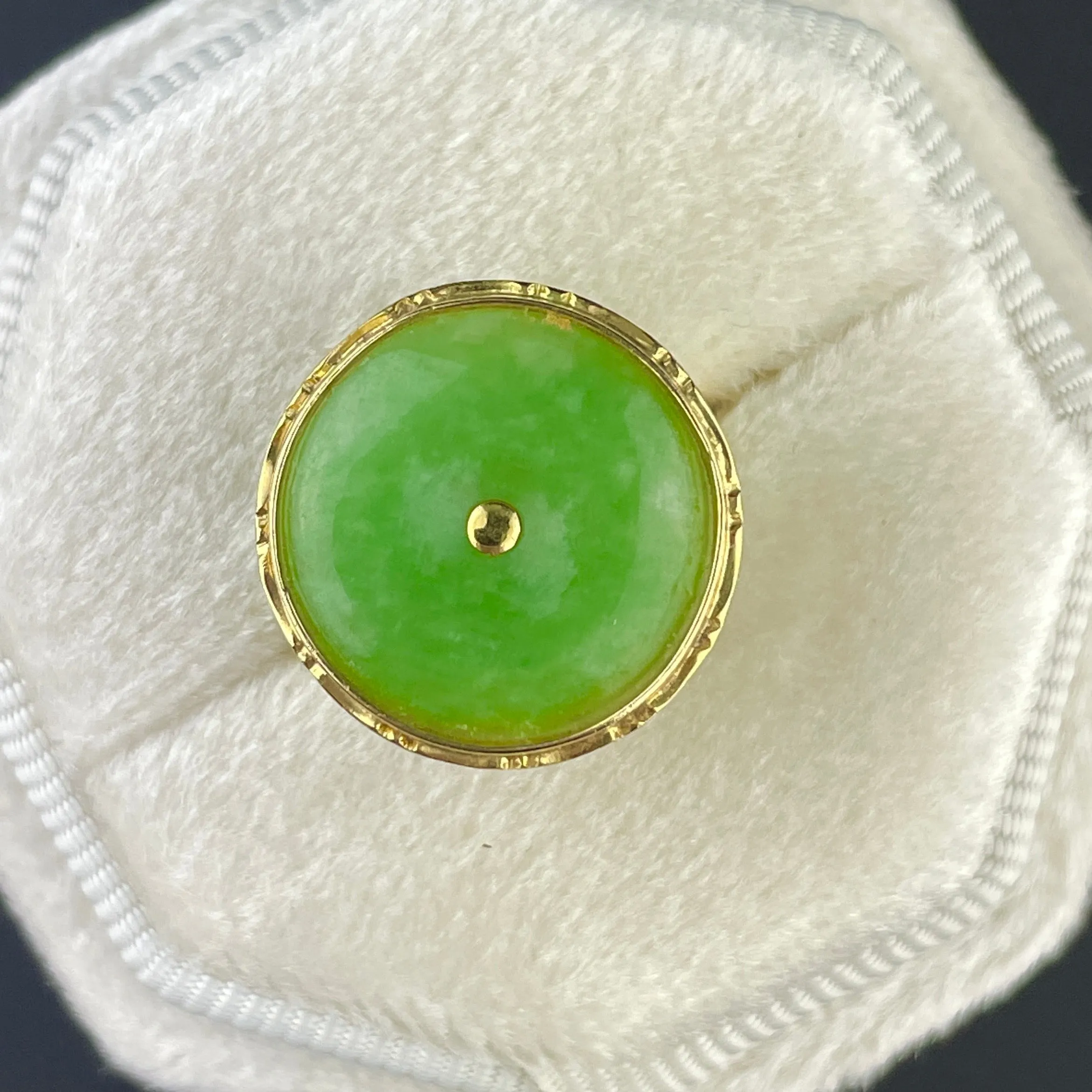 14K Gold Jade Disc Vintage Statement Ring, Sz 6