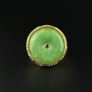 14K Gold Jade Disc Vintage Statement Ring, Sz 6