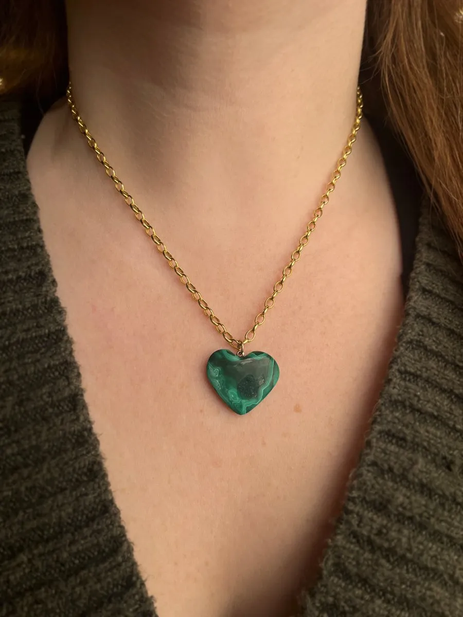 14k Gold Malachite Heart Pendant