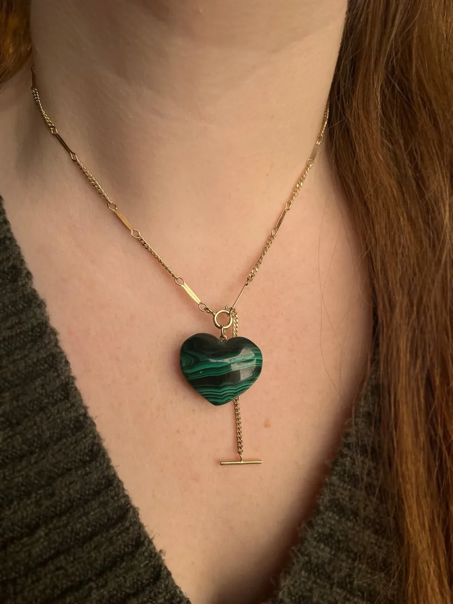 14k Gold Malachite Heart Pendant