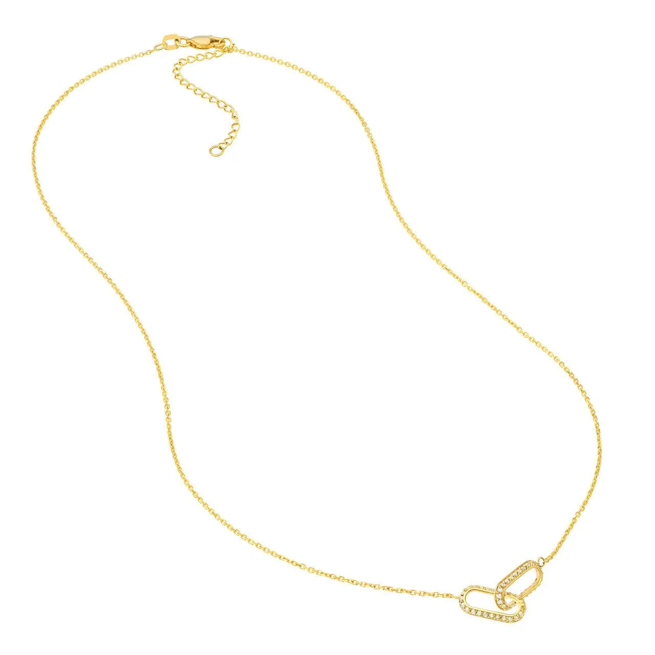 14K Gold Paper Clip Links Diamond Necklace