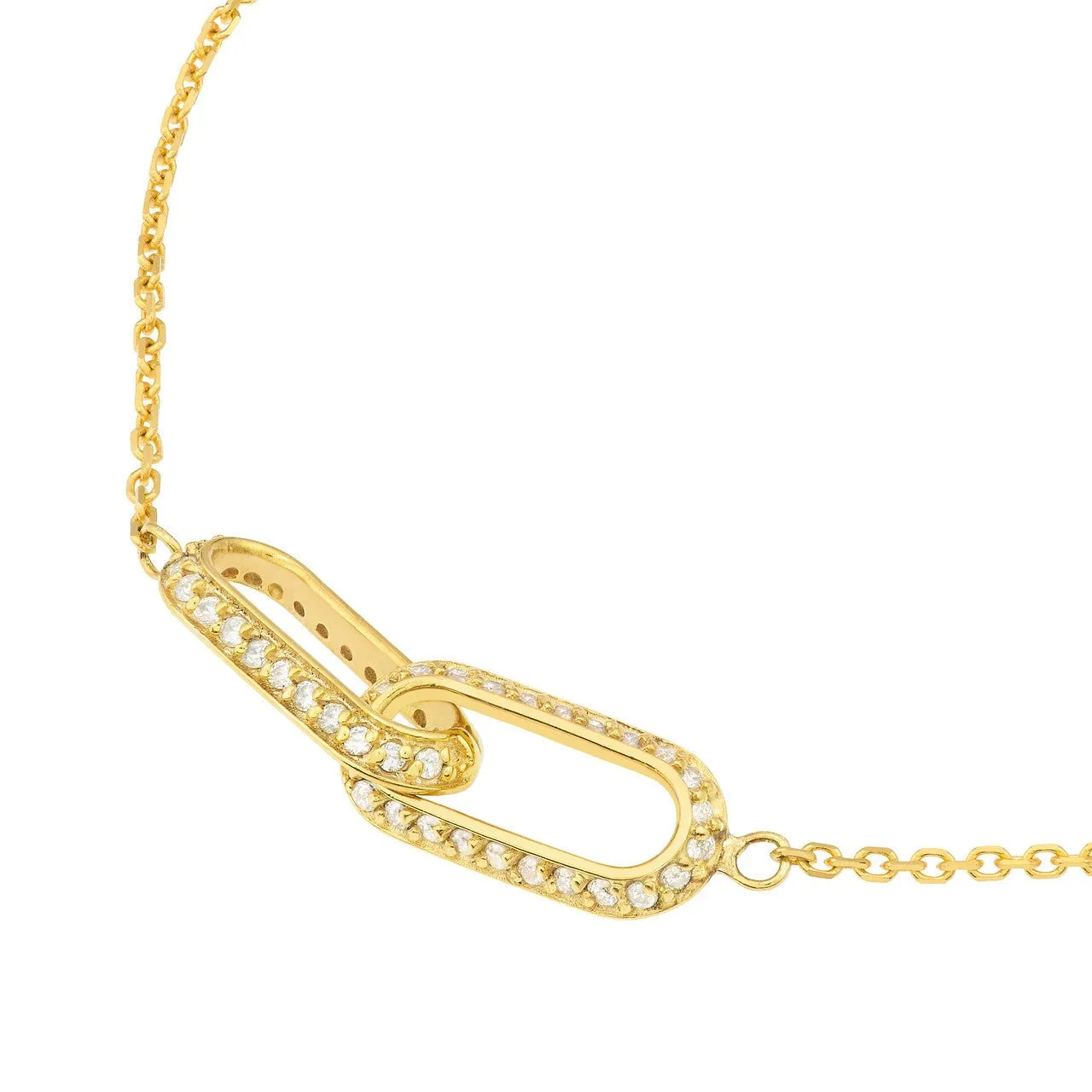 14K Gold Paper Clip Links Diamond Necklace