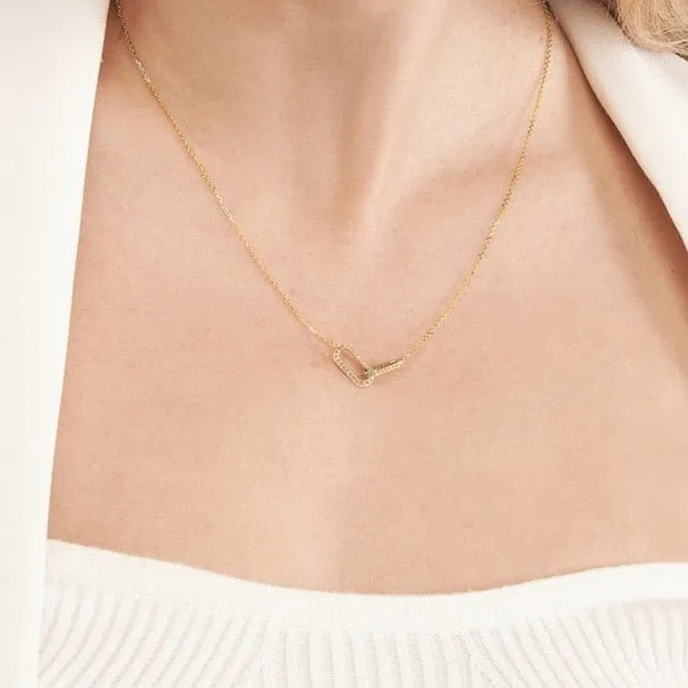 14K Gold Paper Clip Links Diamond Necklace