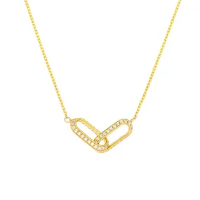 14K Gold Paper Clip Links Diamond Necklace