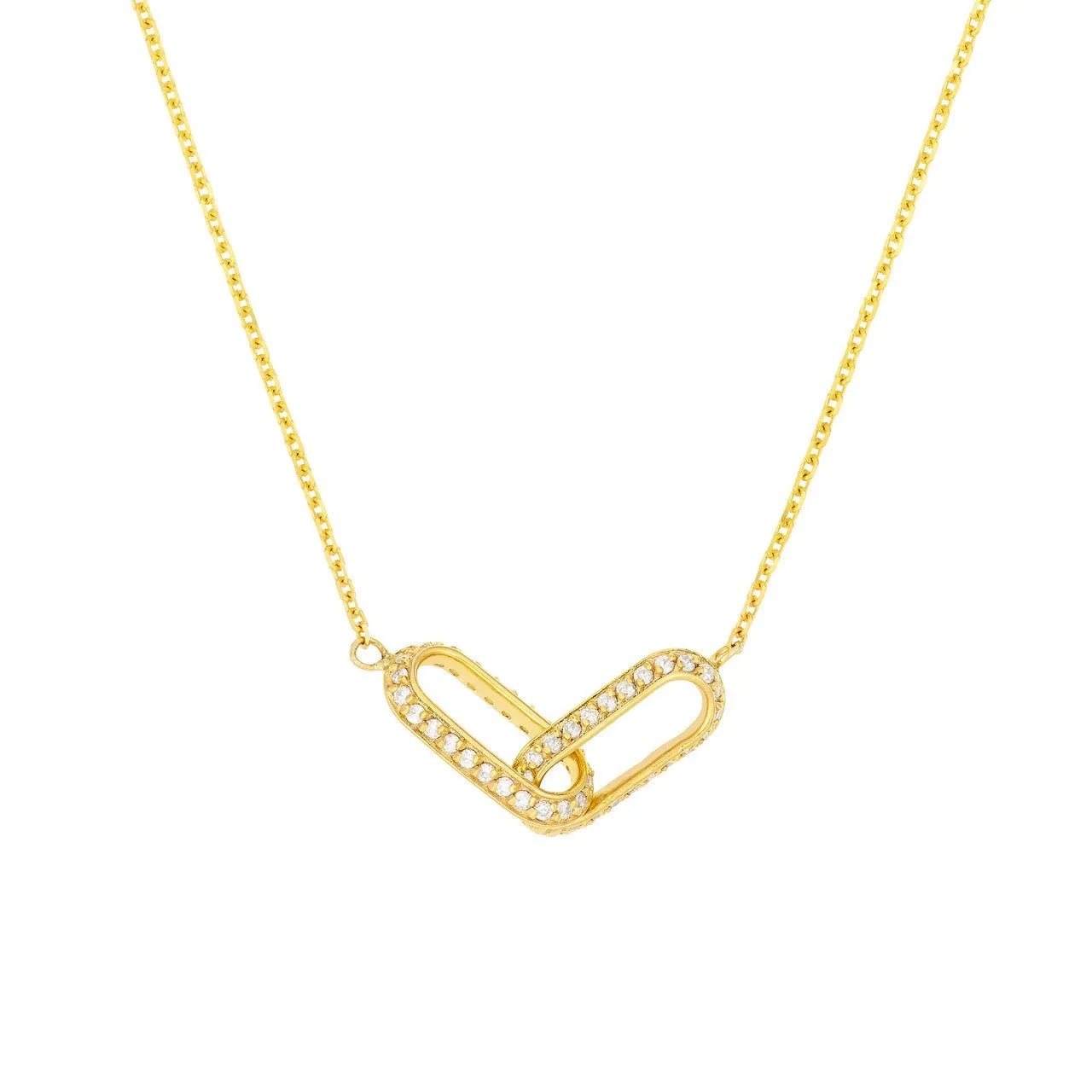 14K Gold Paper Clip Links Diamond Necklace