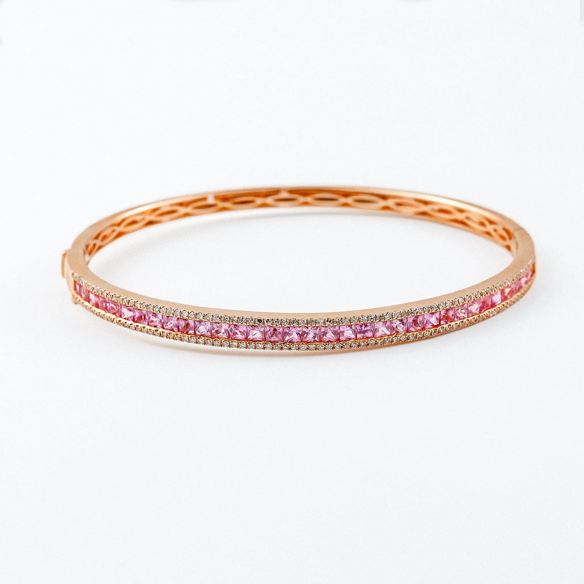 14K Gold Pink Sapphire and Diamond Bangle Bracelet