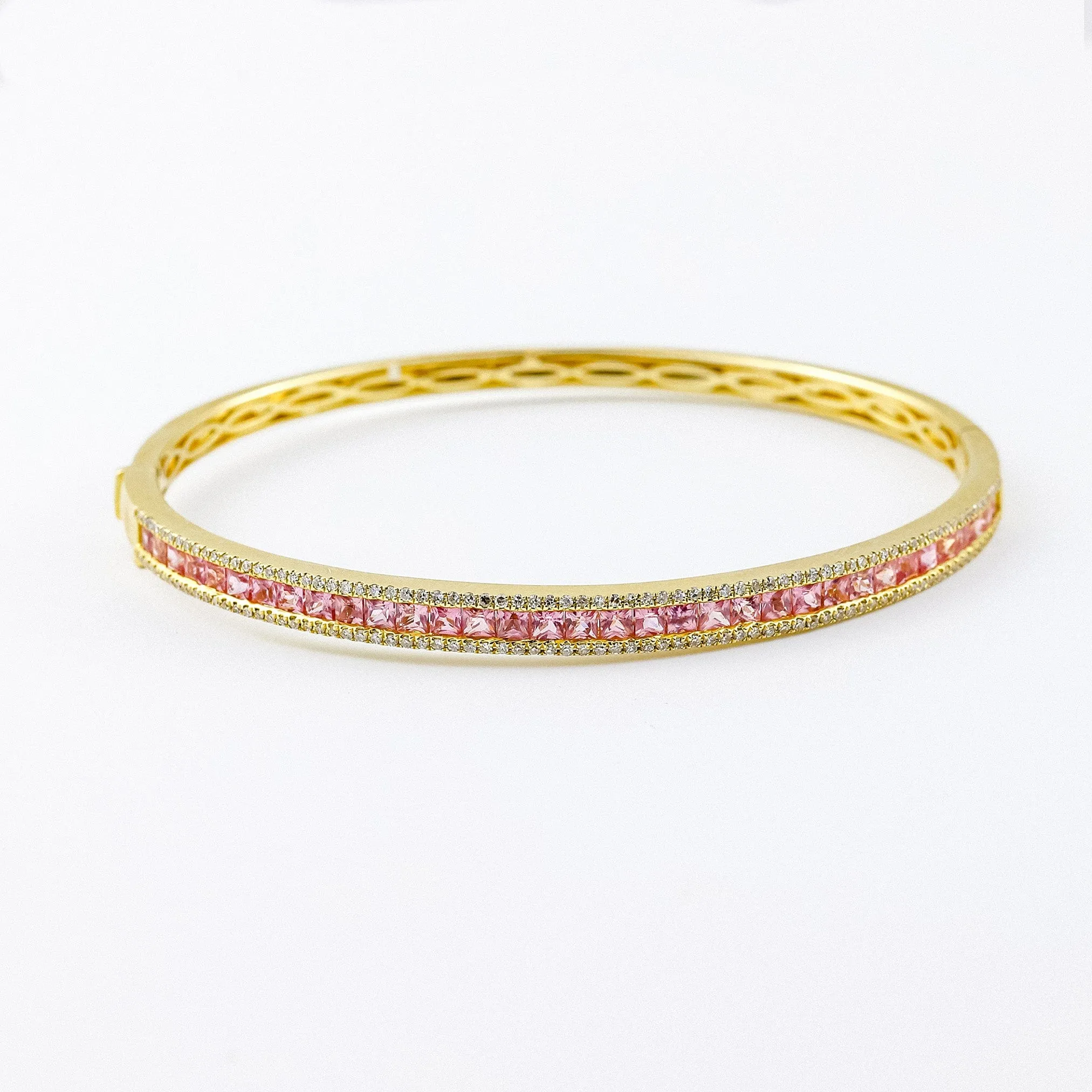 14K Gold Pink Sapphire and Diamond Bangle Bracelet