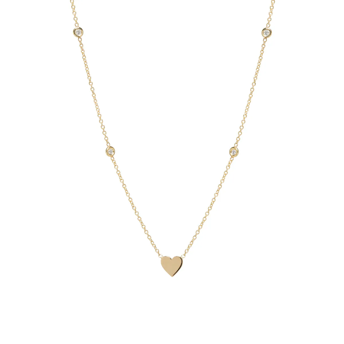 14k Midi Bitty Heart & Floating Diamond Station Necklace