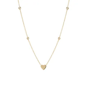 14k Midi Bitty Heart & Floating Diamond Station Necklace