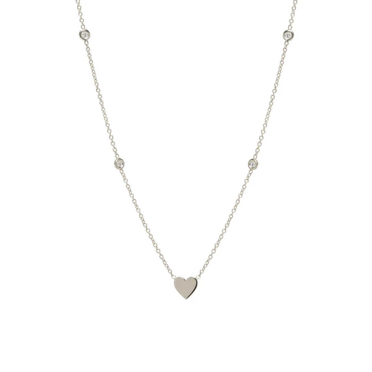 14k Midi Bitty Heart & Floating Diamond Station Necklace