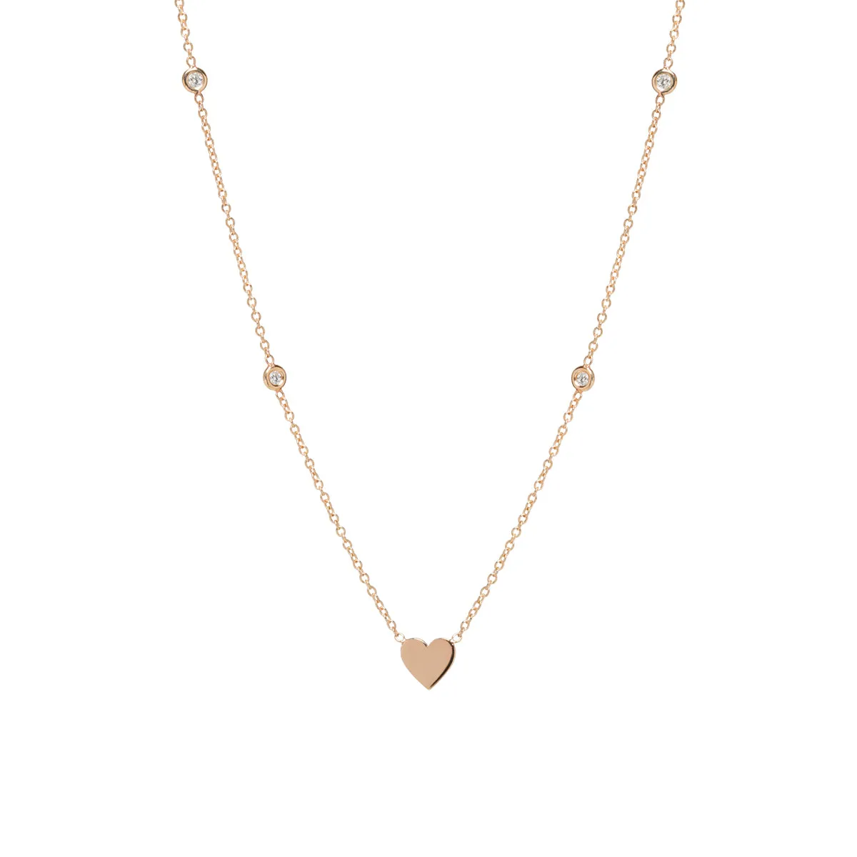 14k Midi Bitty Heart & Floating Diamond Station Necklace