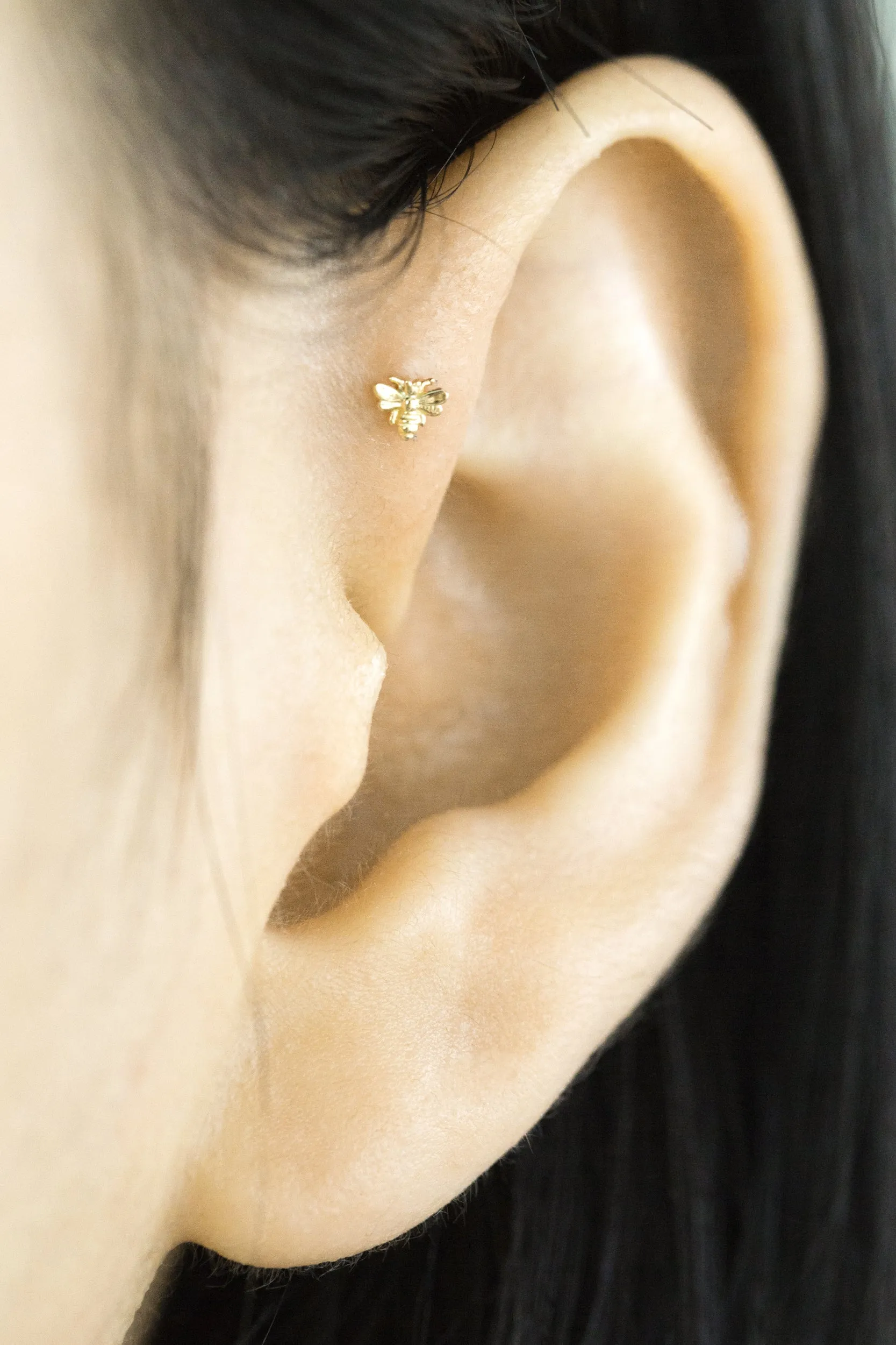 14K Real Gold Minimalist Solitaire Animal Forward Helix Cartilage Tragus Inner Conch Ear Stud Post Internally Threaded Flat Back Earring Labret Jewelry