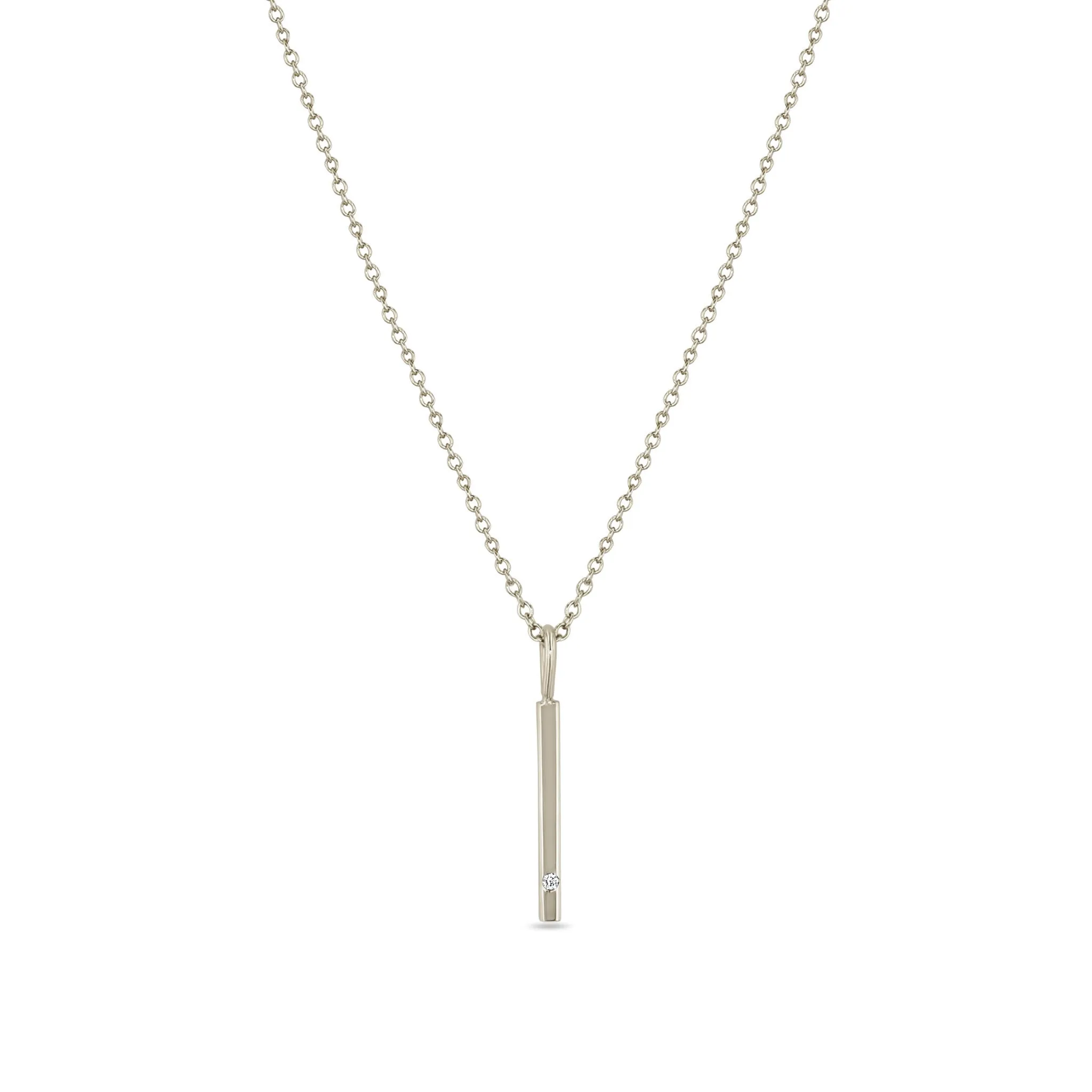 14k Single Diamond Vertical Bar Pendant Necklace