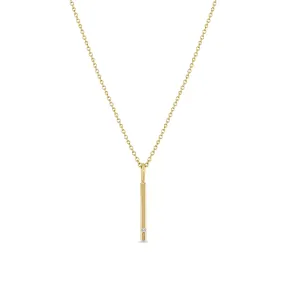 14k Single Diamond Vertical Bar Pendant Necklace