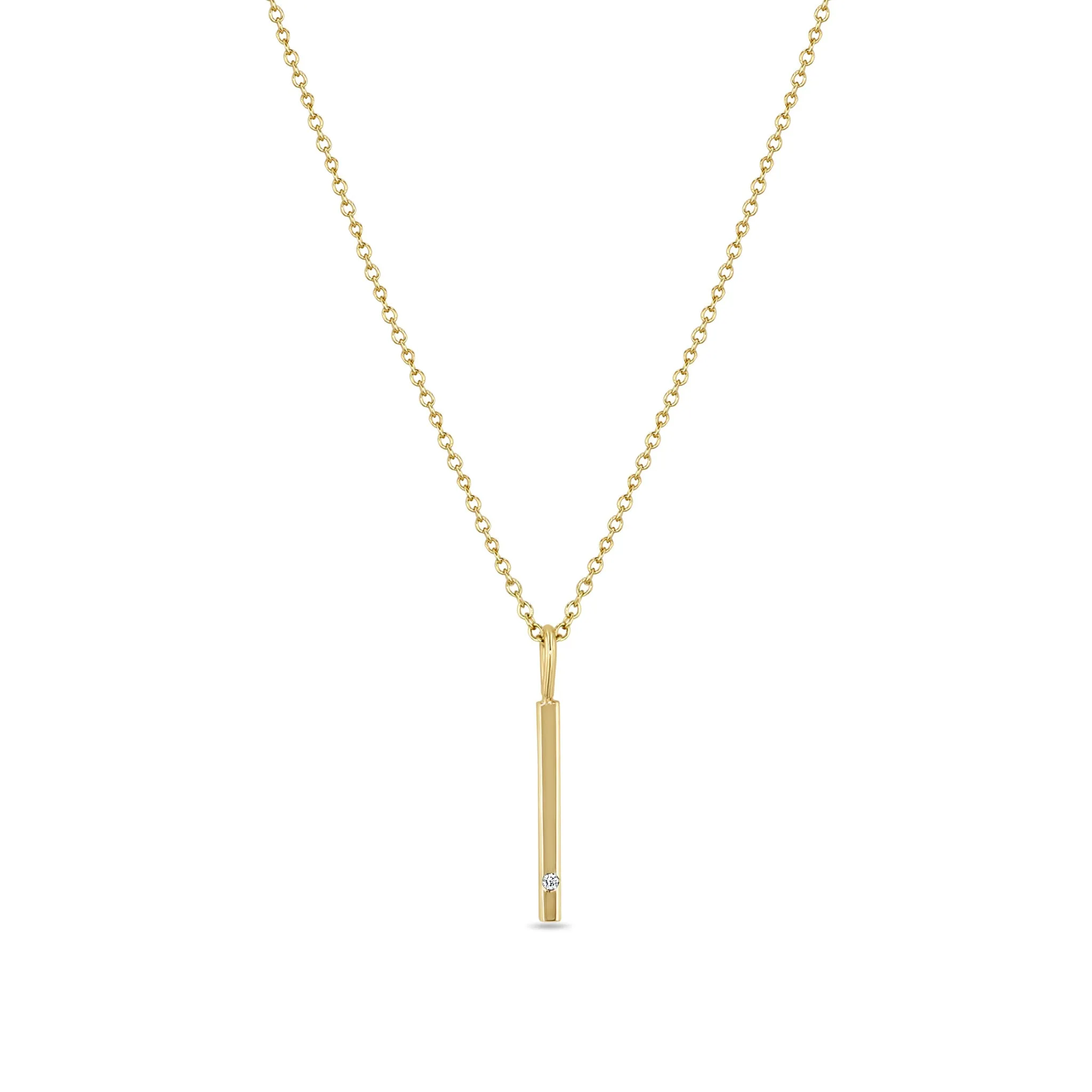 14k Single Diamond Vertical Bar Pendant Necklace