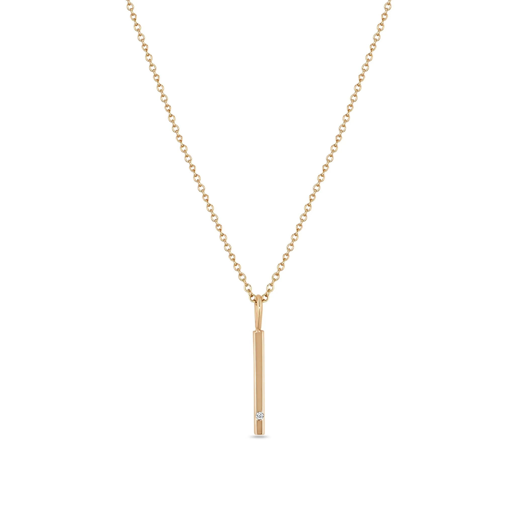 14k Single Diamond Vertical Bar Pendant Necklace