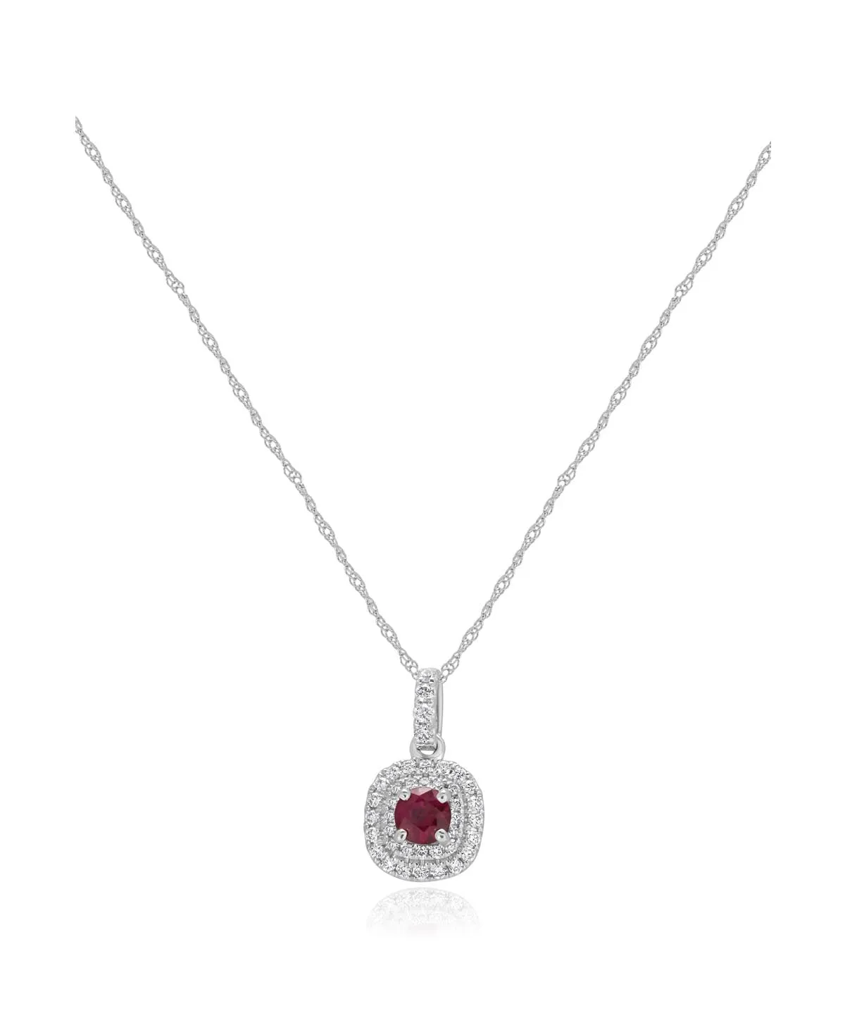 14K White Gold Ruby and Diamond Double Halo Pendant