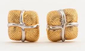 14K Yellow & White Gold "X" Square Earrings