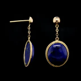 14K Yellow Gold Estate Lapis Drop Earrings