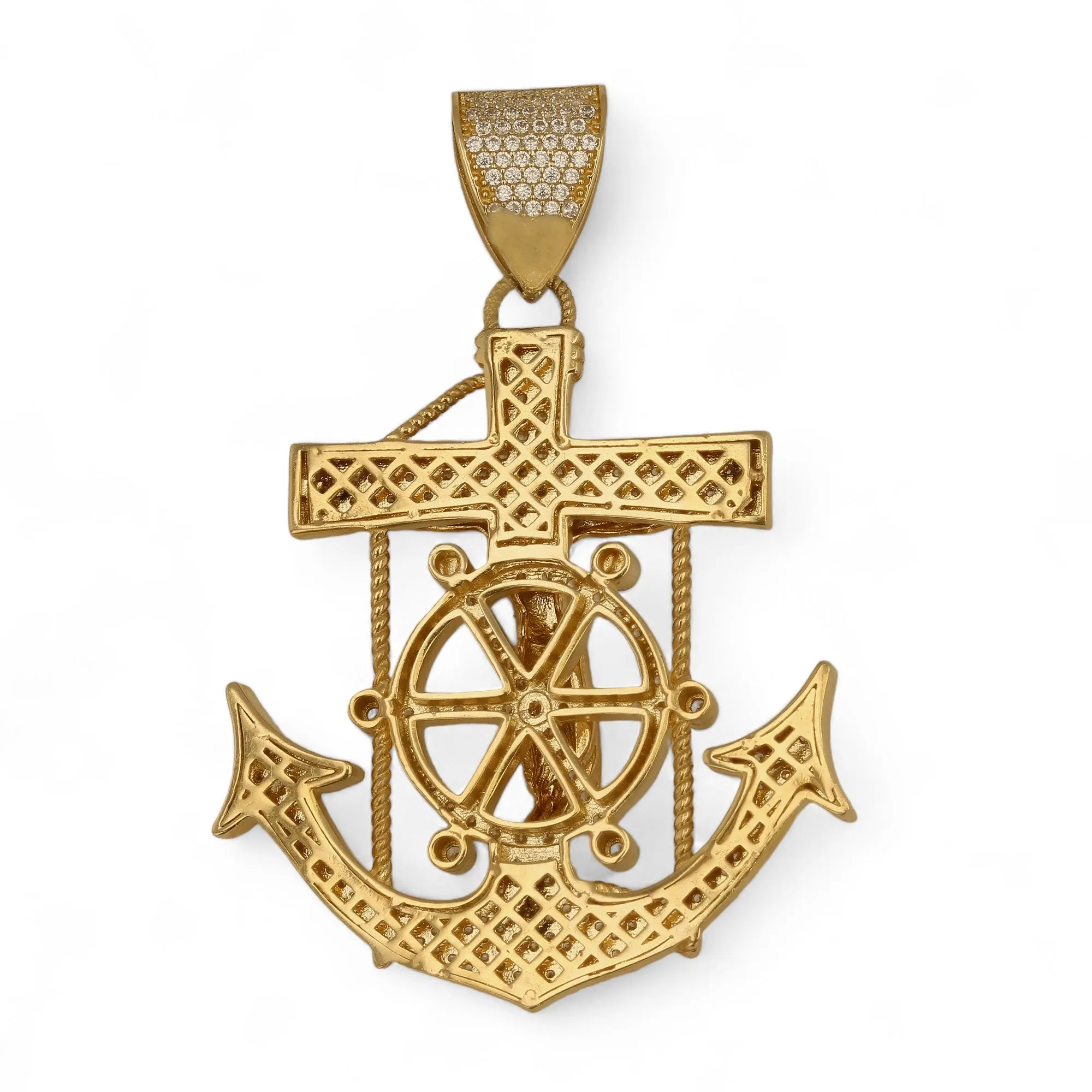 14K Yellow gold Jesus anchor Zirconium pedant-320893