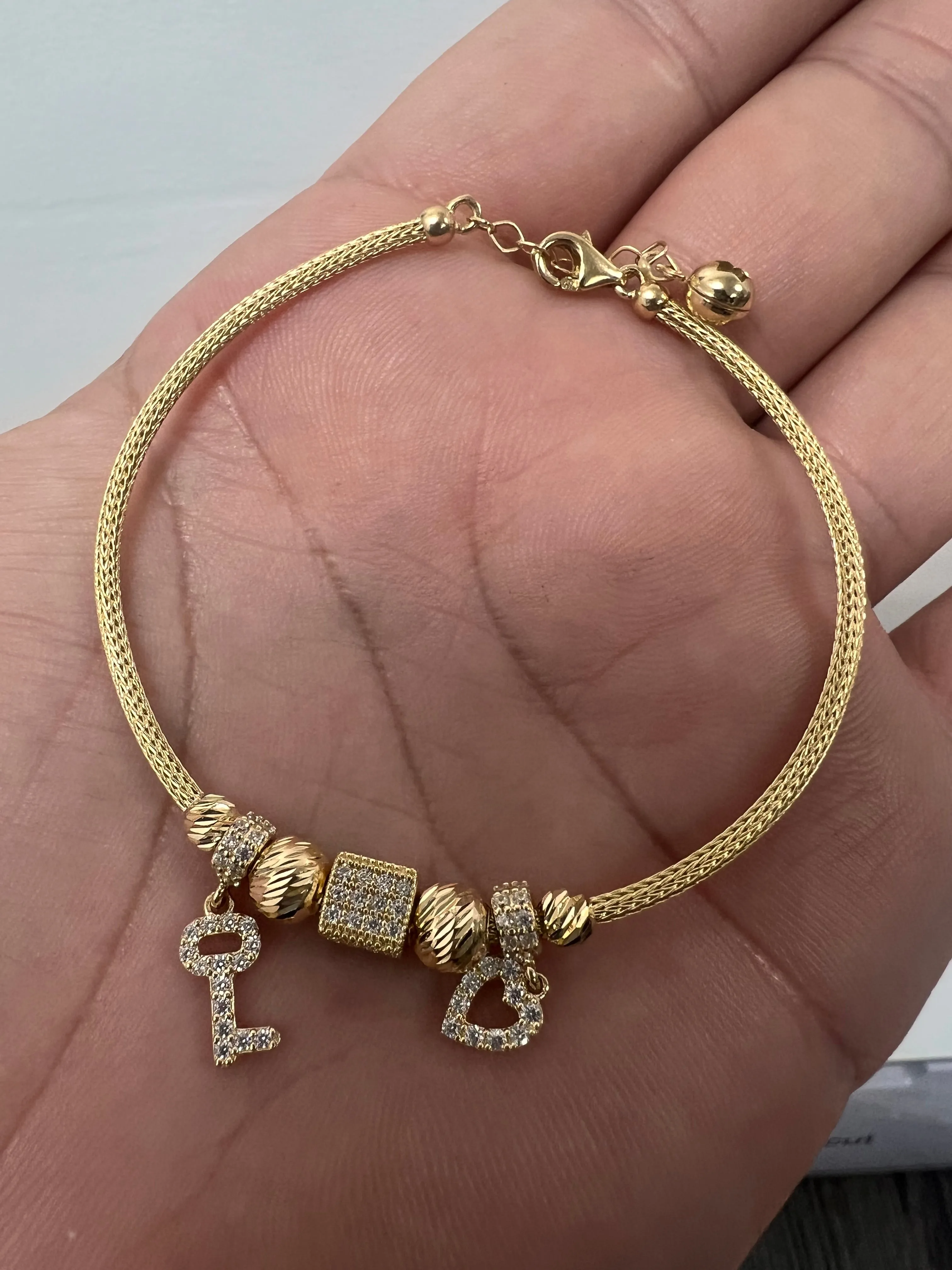 14K Yellow gold mesh charms bracelet-62839