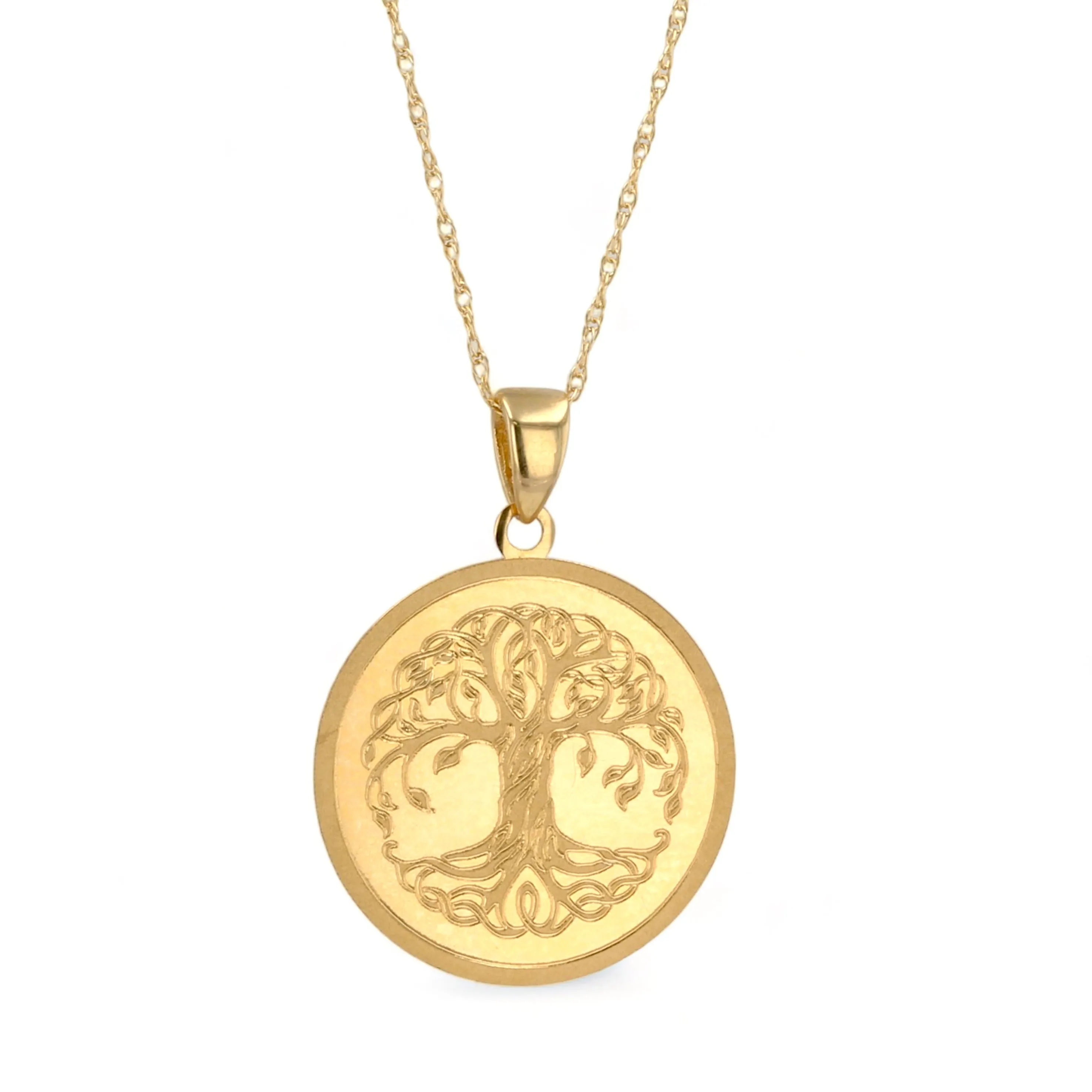 14K Yellow gold tree of life pendant with Singapur chain-12150