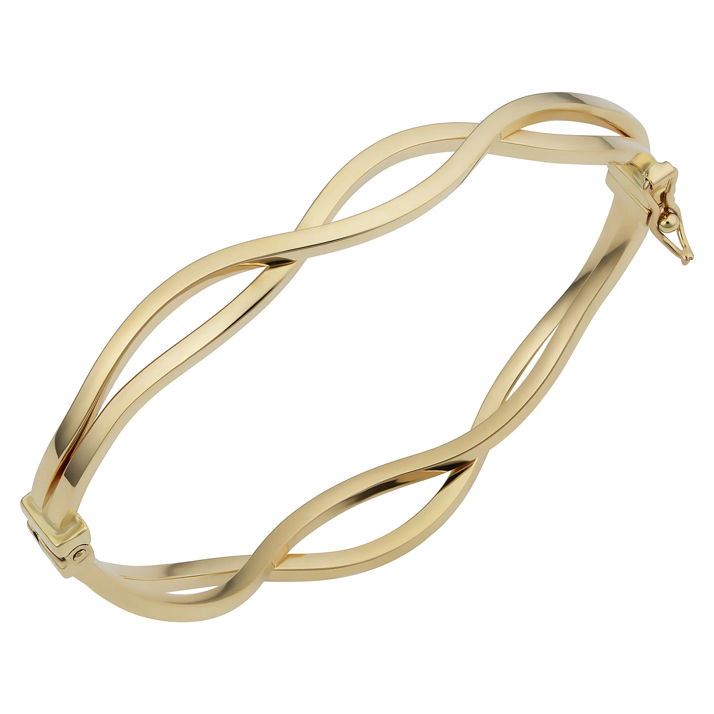 14k Yellow Gold Wavy Women's Bangle Bracelet, 7.5