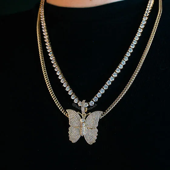 18K Diamond Mens' Butterfly Necklace Set in Gold